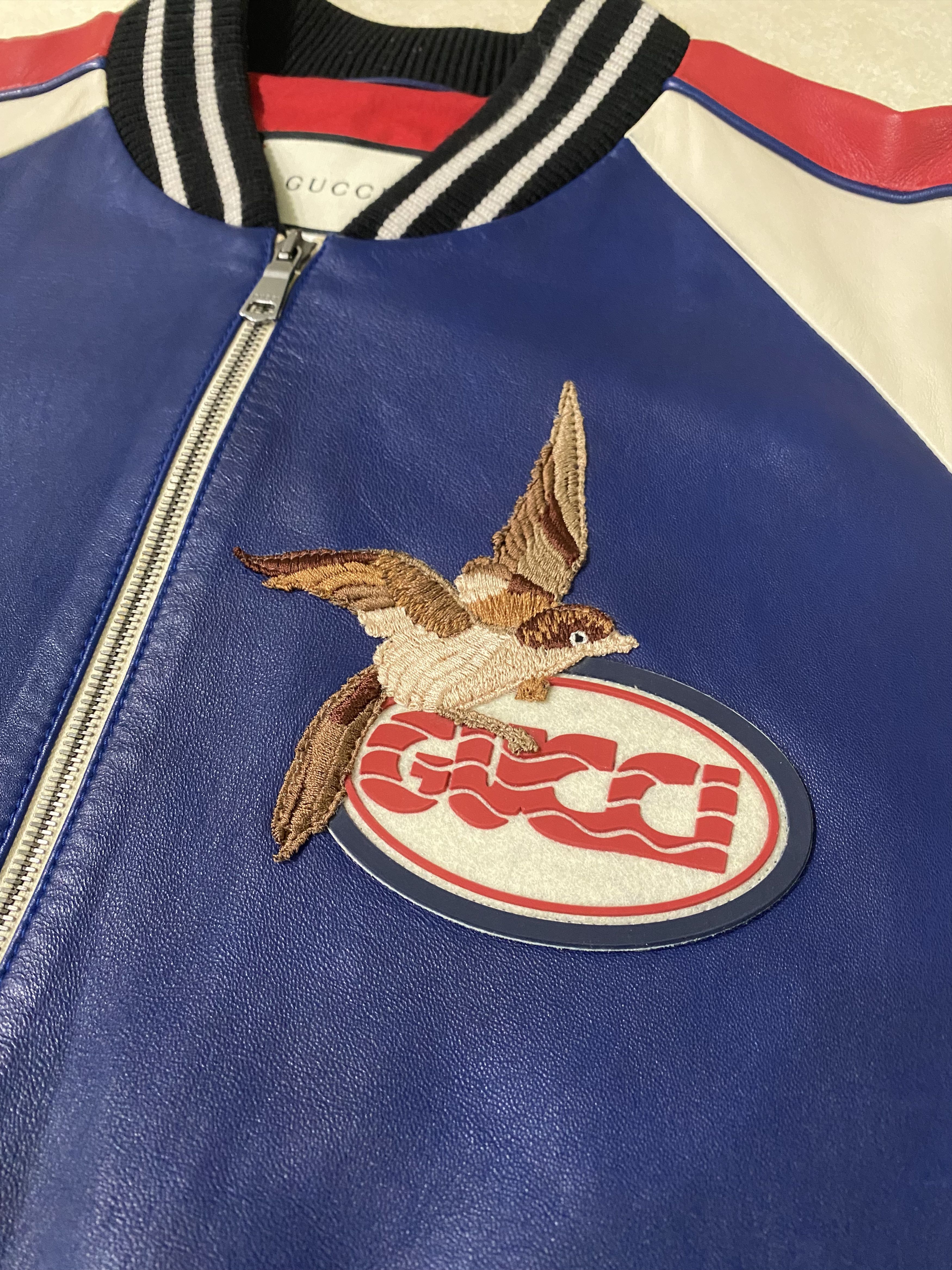 Gucci Gucci Leather Bomber Jacket with Bird and Pool Size US M / EU 48-50 / 2 - 2 Thumbnail