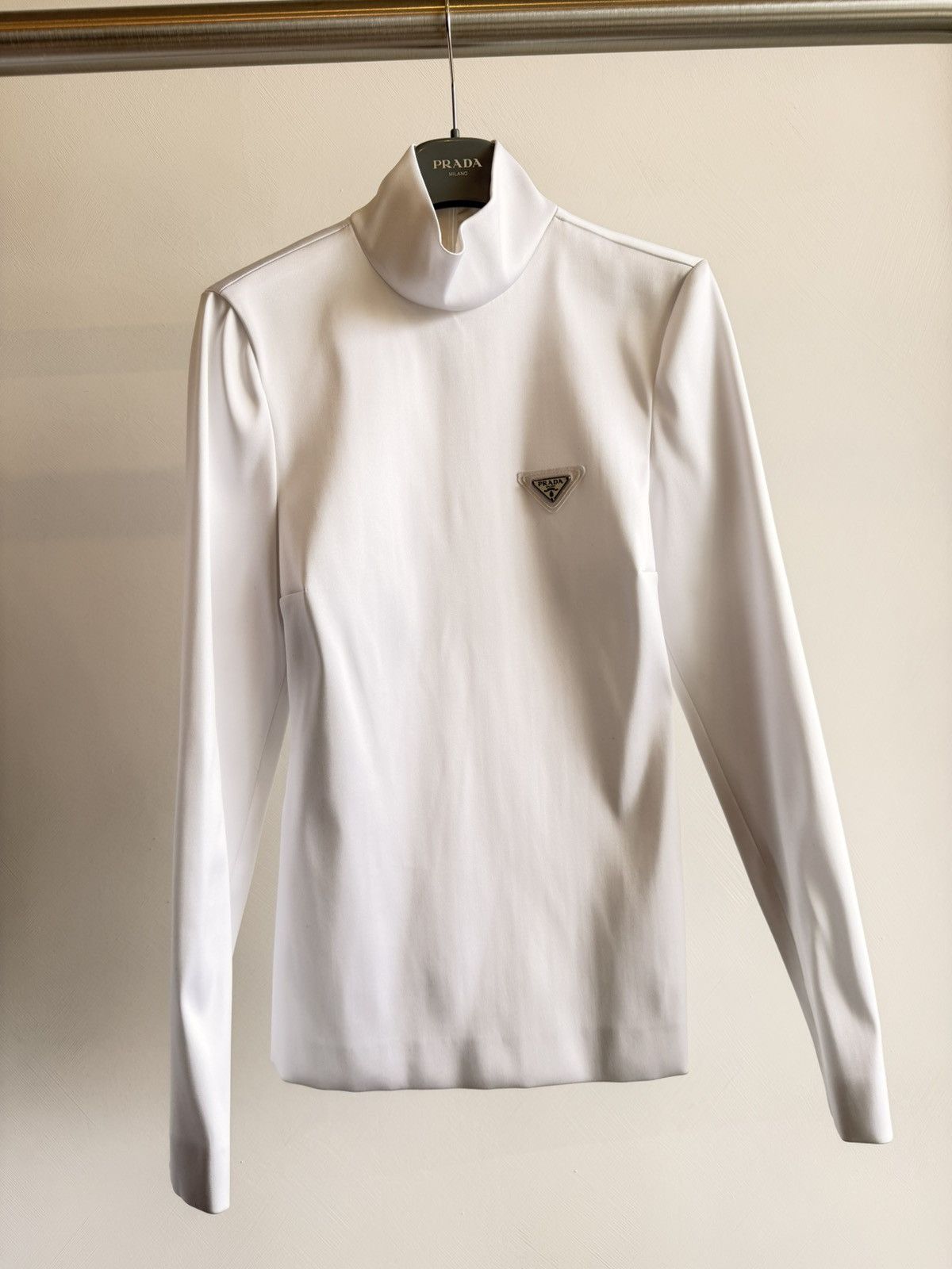 Prada NWT Prada Stretch Satin Top Slim Fit Triangle Logo Size 40 Size S / US 4 / IT 40 - 1 Thumbnail