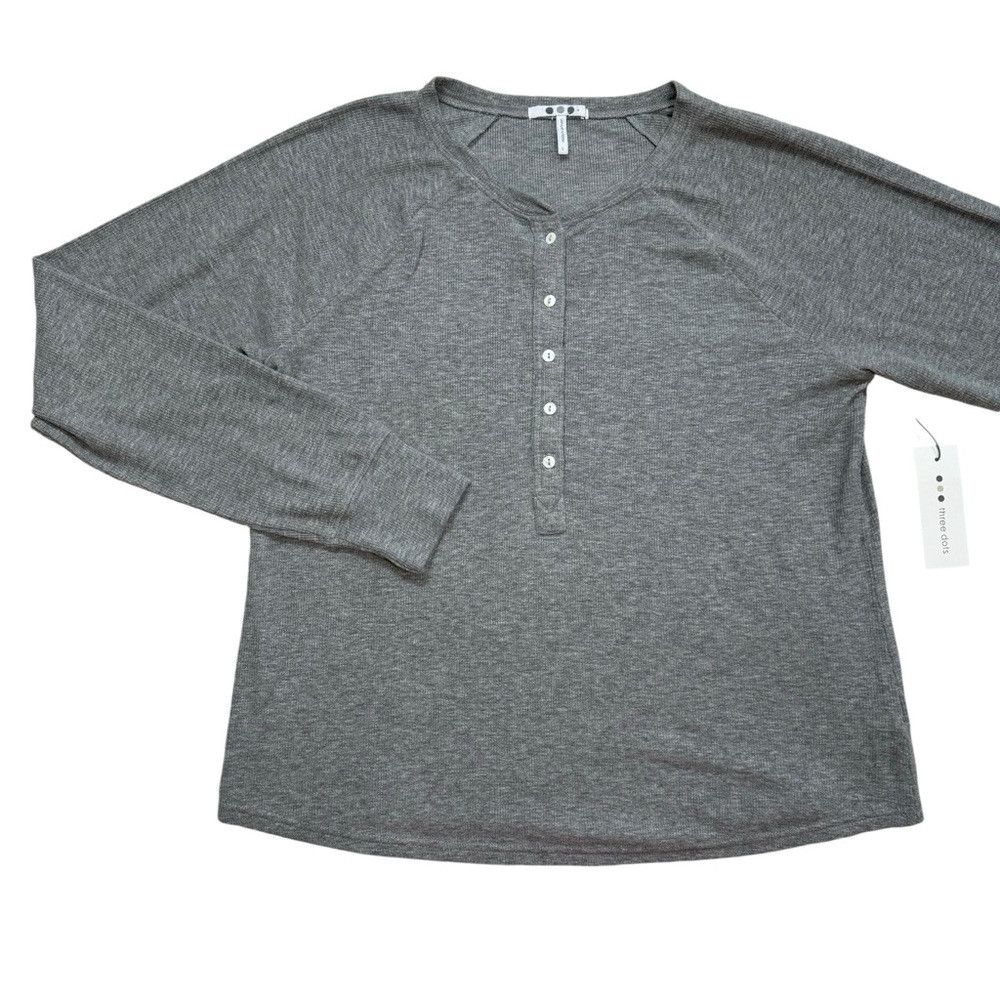 Other NWT New Three Dots Long Sleeve Henley Grey Top Size XL Size XL / US 12-14 / IT 48-50 - 5 Thumbnail