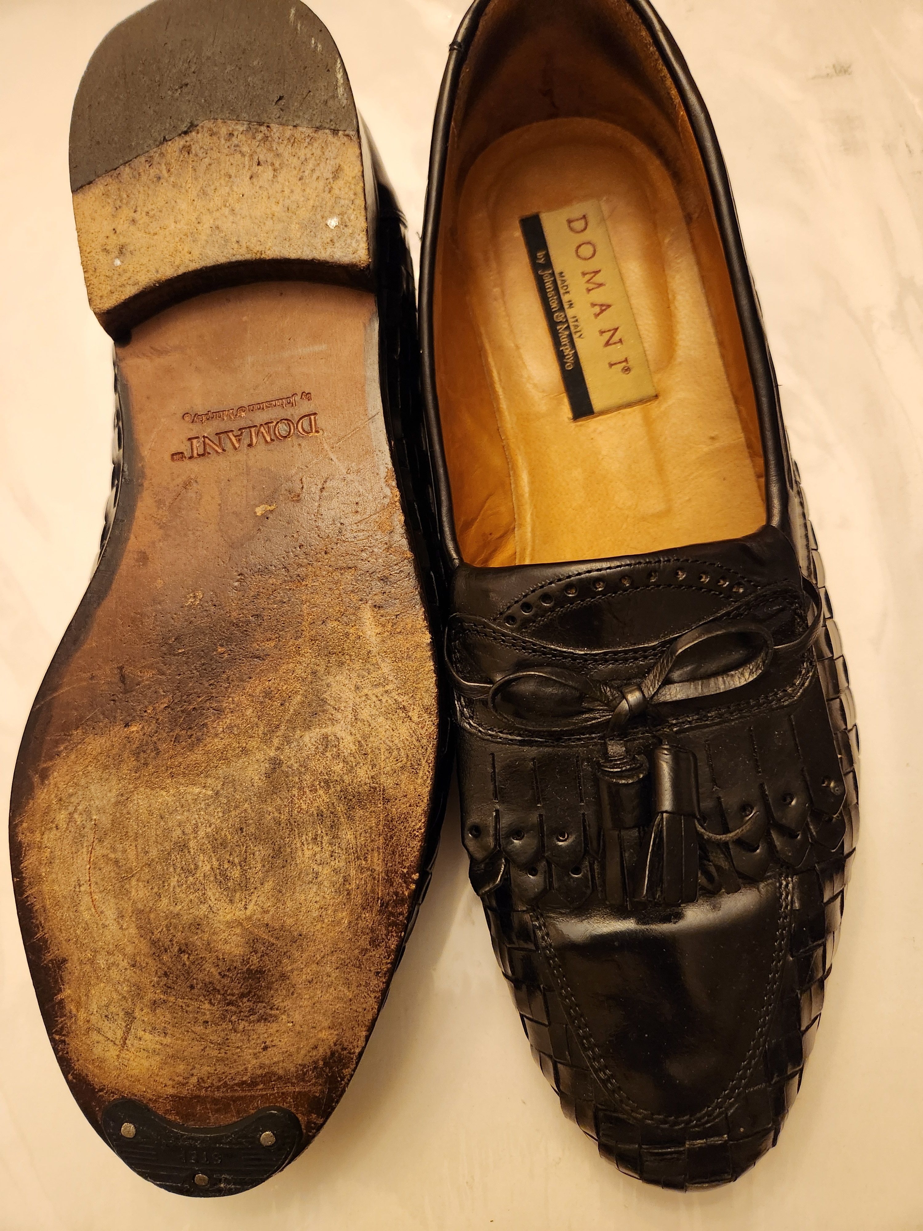 Johnston & Murphy Vintage Domani 100% Leather Woven Tasseled Slip-on Loafers Size US 10 / EU 43 - 3 Thumbnail