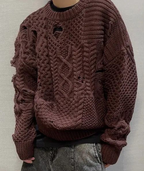 Japanese Brand Retro distressed damage cable knit grunge sweater knitwear Size US XL / EU 56 / 4 - 4 Thumbnail