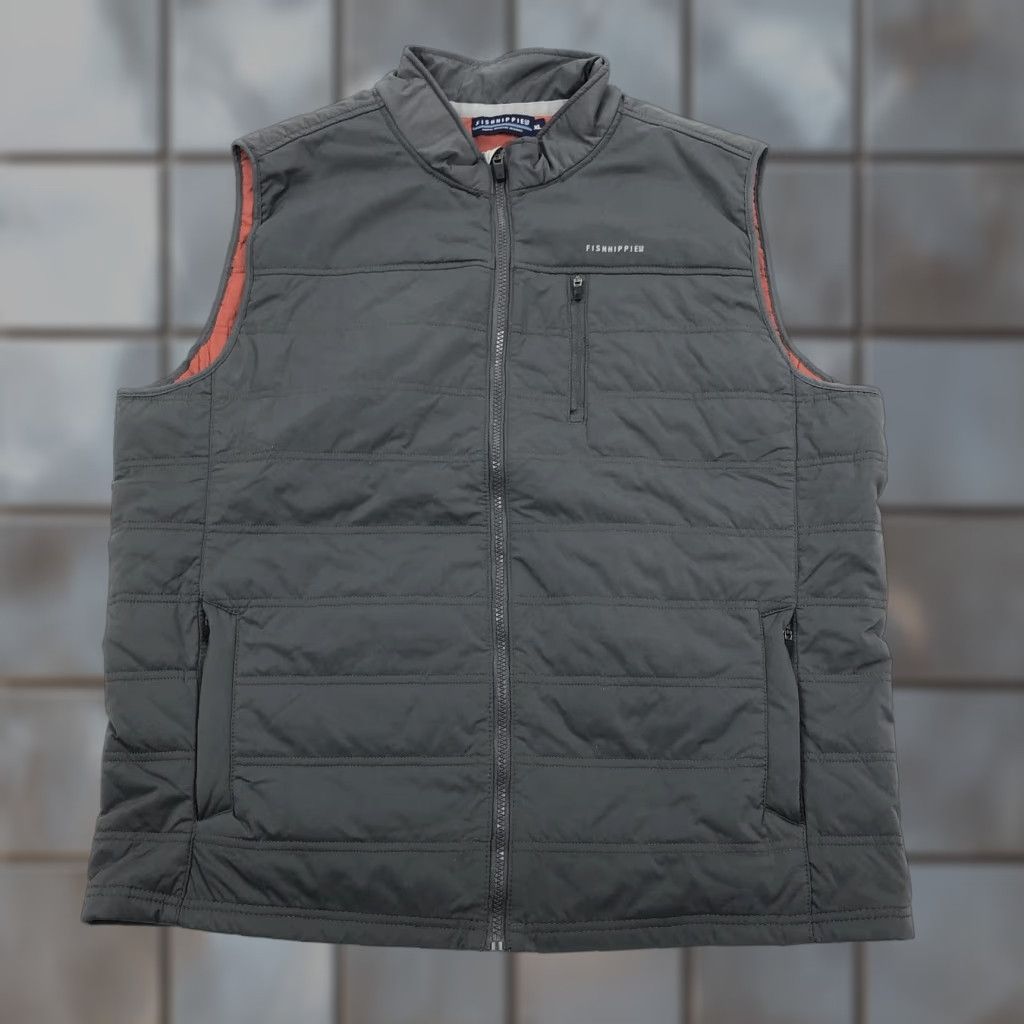 CO FISHHIPPIE CO Vest Puffer Full Zip Quilted Sleeveless XL Men Gray Orange Size US XL / EU 56 / 4 - 1 Thumbnail