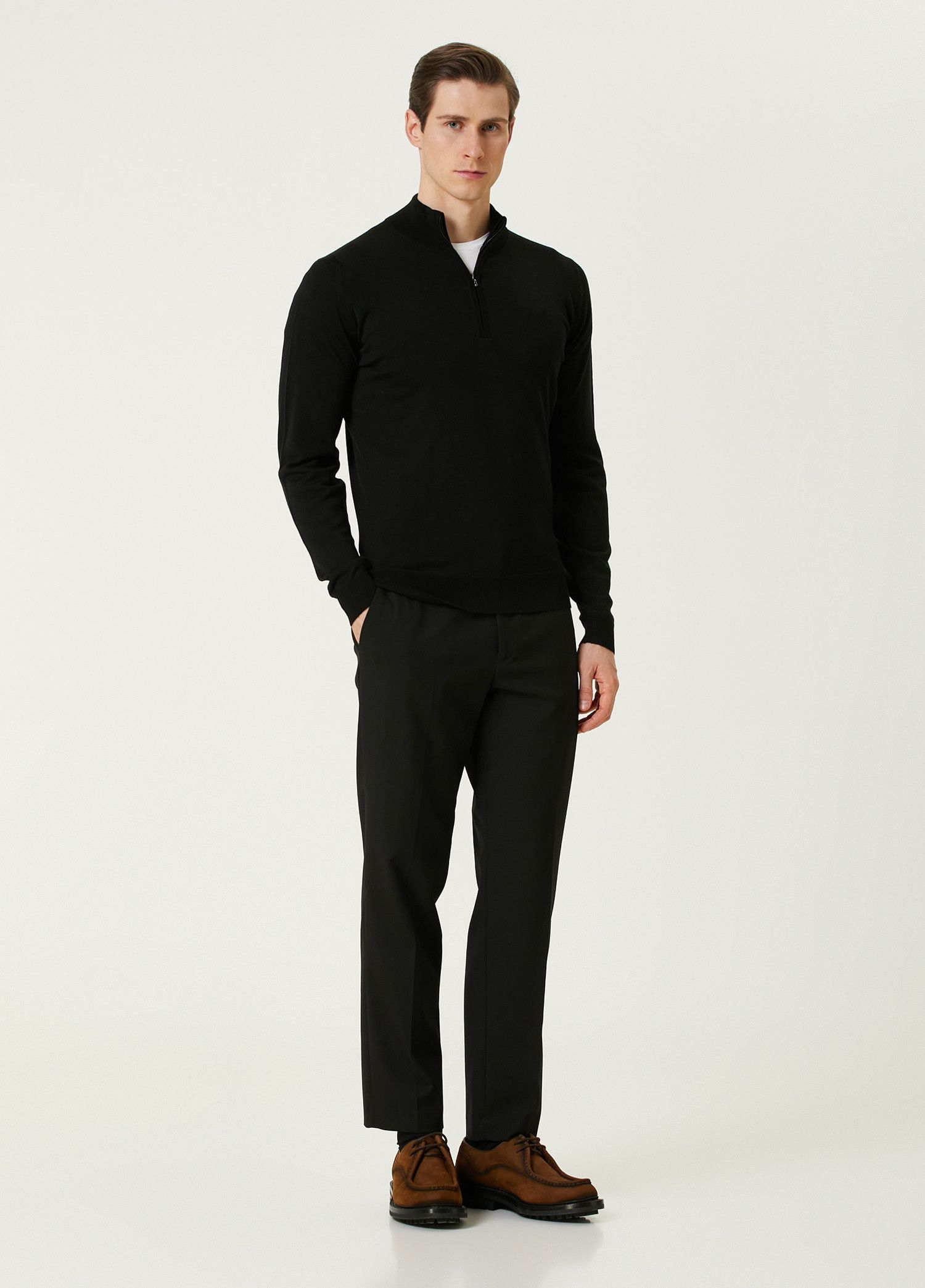 John Smedley JOHN SMEDLEY Tapton black half zip wool sweater Medium Size US M / EU 48-50 / 2 - 2 Thumbnail
