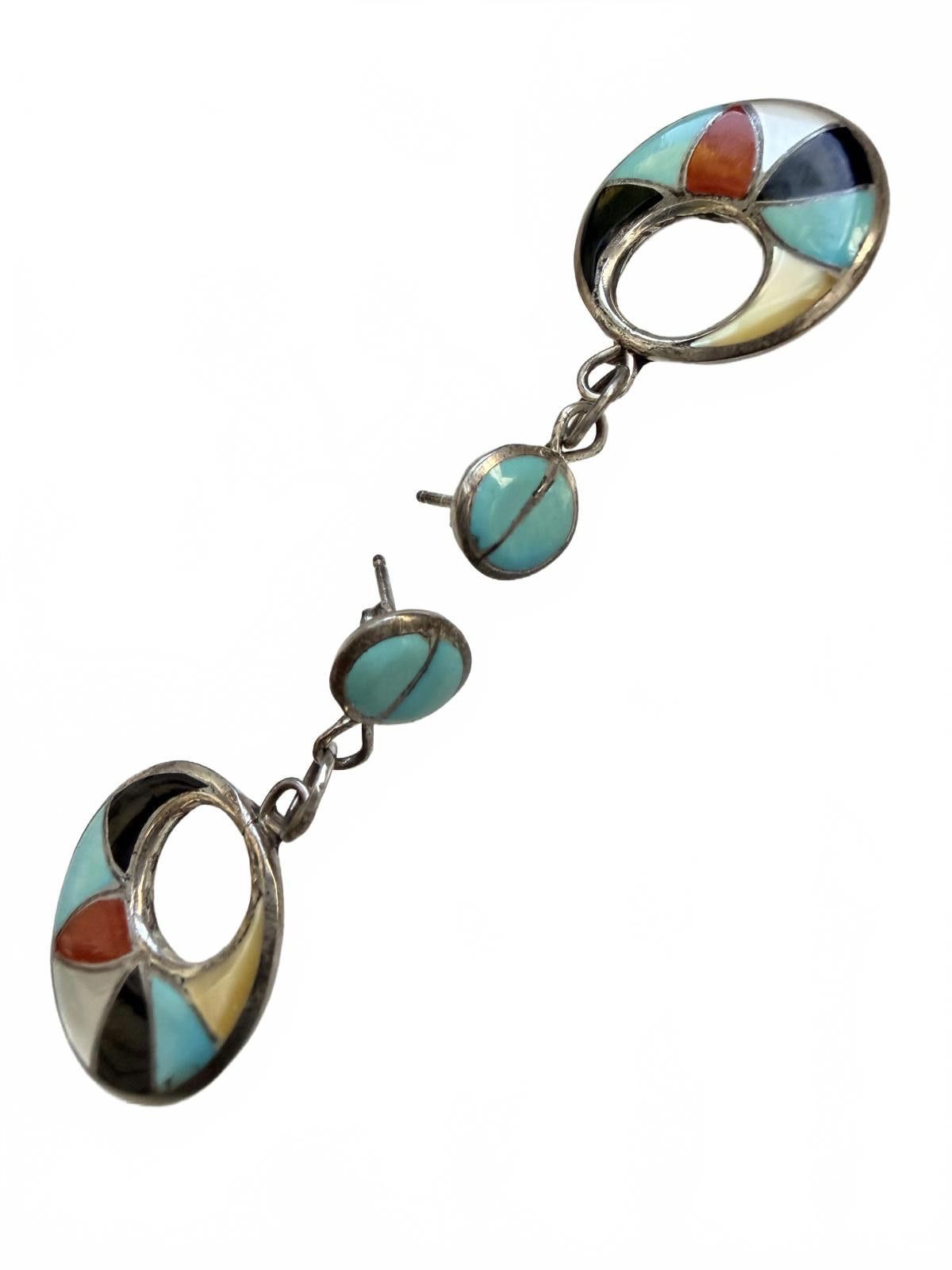 Zumiez Zuni Sterling Inlay Dangle Earrings Turquoise Coral Onyx Size ONE SIZE - 2 Thumbnail