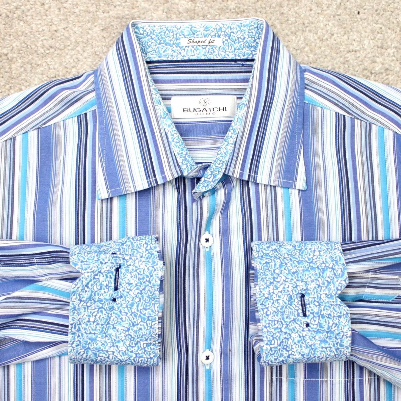 BUGATCHI Bugatchi Uomo Button-Up Shirt Mens XL Blue Striped Cotton Long Sleeve Relaxed Fit Button-Down Shirt Size US XL / EU 56 / 4 - 2 Thumbnail