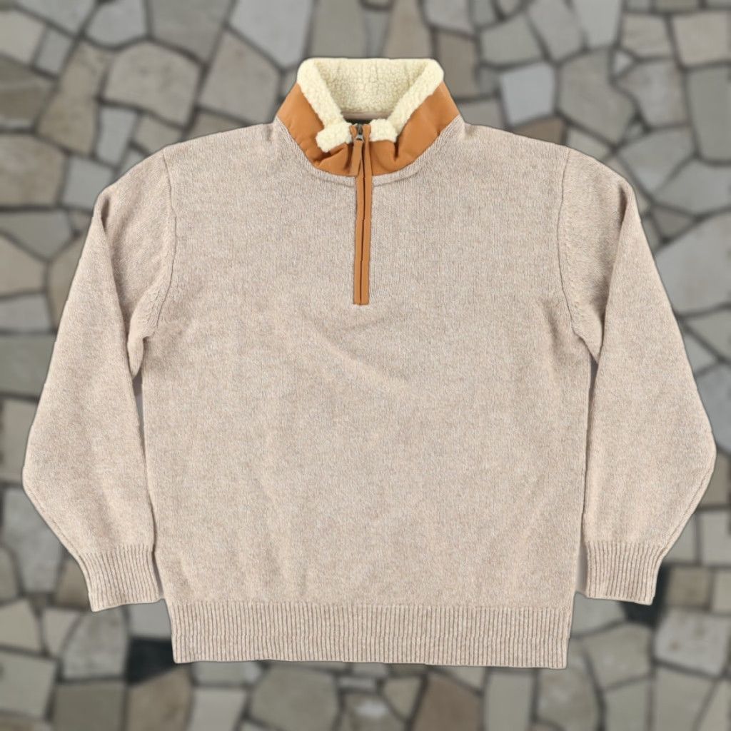 Orvis Orvis Shearling Collar Lambswool Solid Mock Long Sleeve Sweater Wheat Men's L Shirt Size US L / EU 52-54 / 3 - 1 Thumbnail