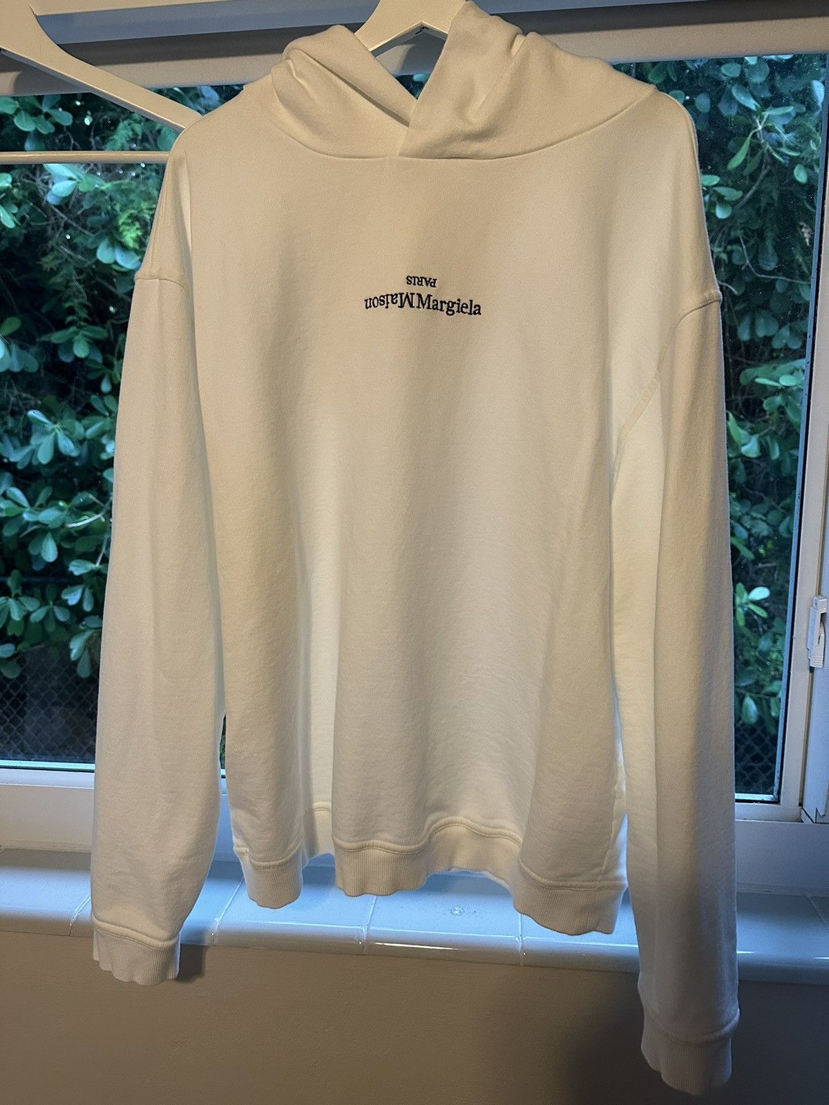 image of Maison Margiela Margiela Logo Hoodie Cream White, Men's (Size Medium)