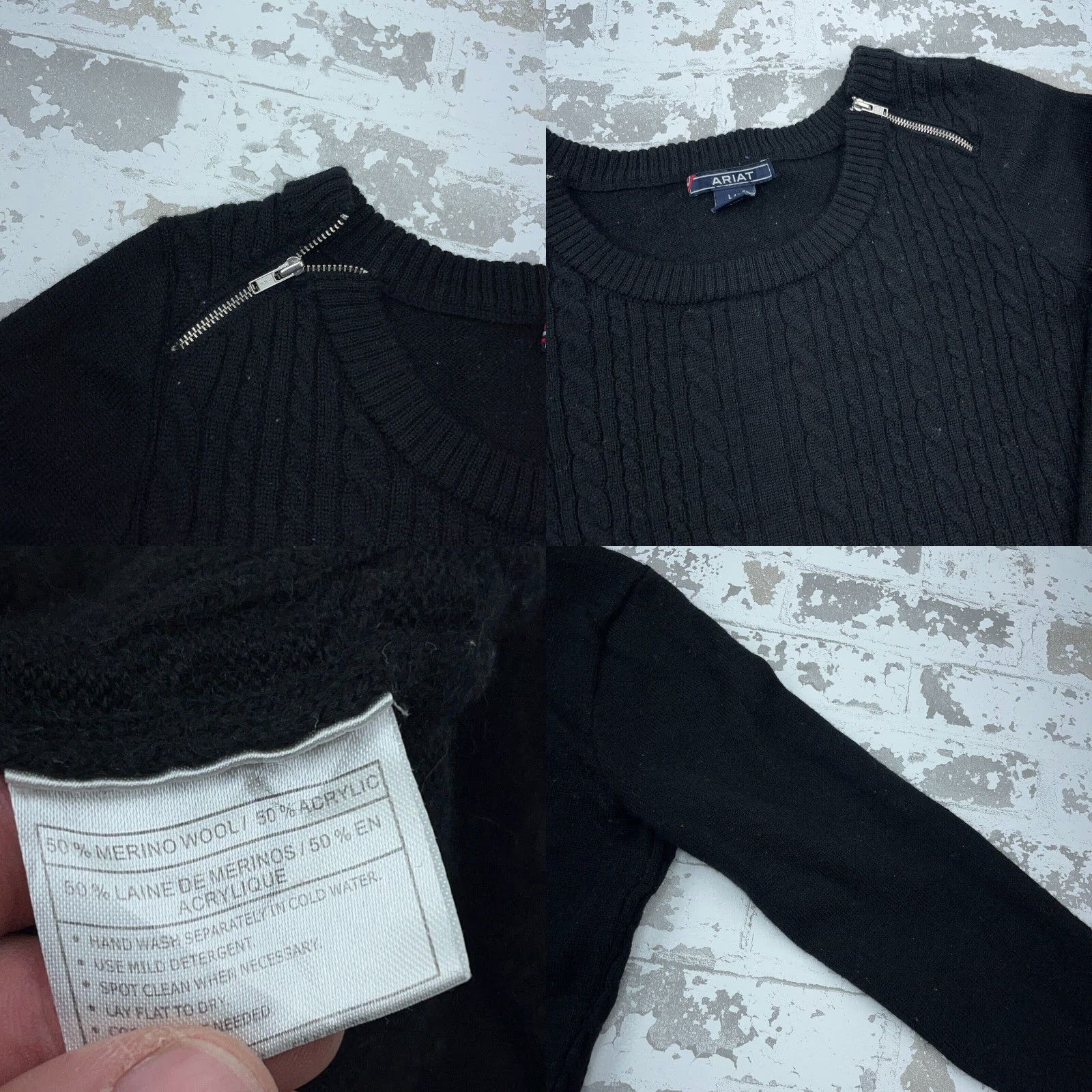 Ariat Ariat Women's Large Black Cable Knit Pullover Sweater - Lightweight Casual Top Size L / US 10 / IT 46 - 8 Thumbnail