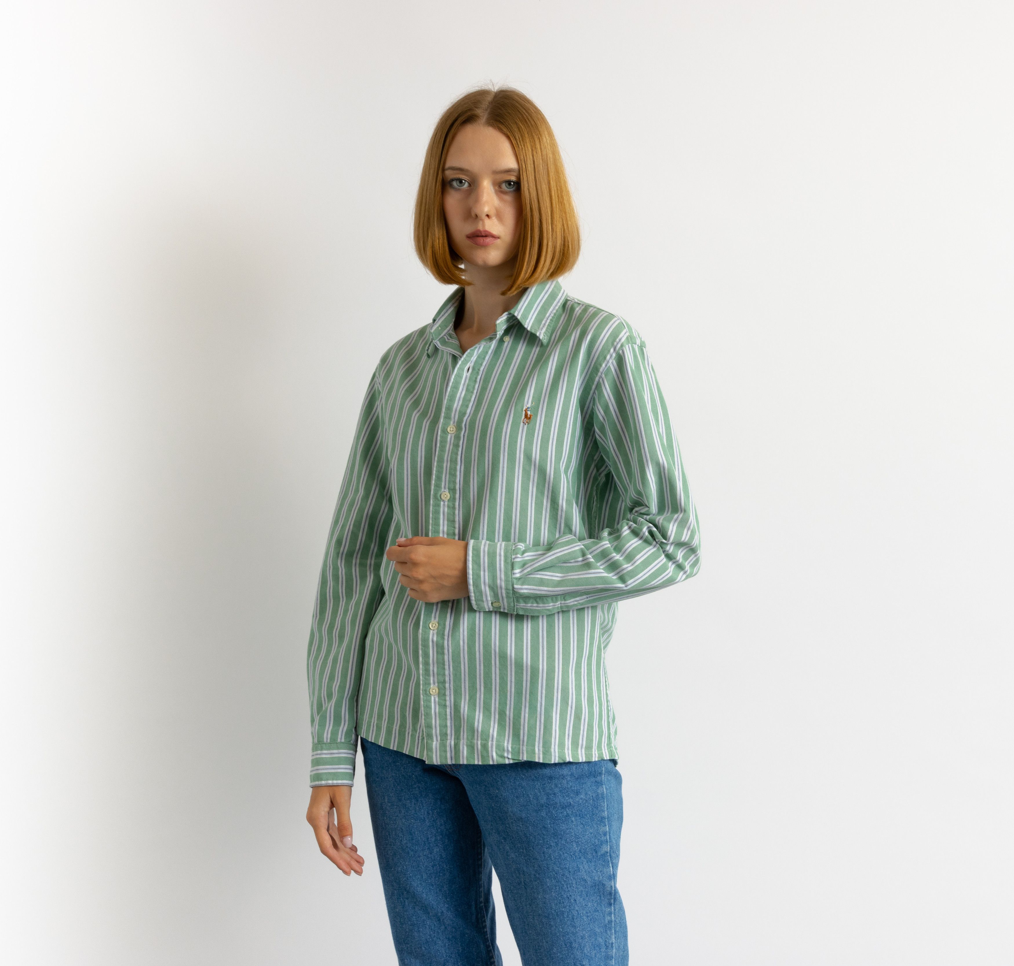 Ralph Lauren Woman Ralph Lauren Green Striped Candy Shirt 8697 Size M / US 6-8 / IT 42-44 - 5 Thumbnail