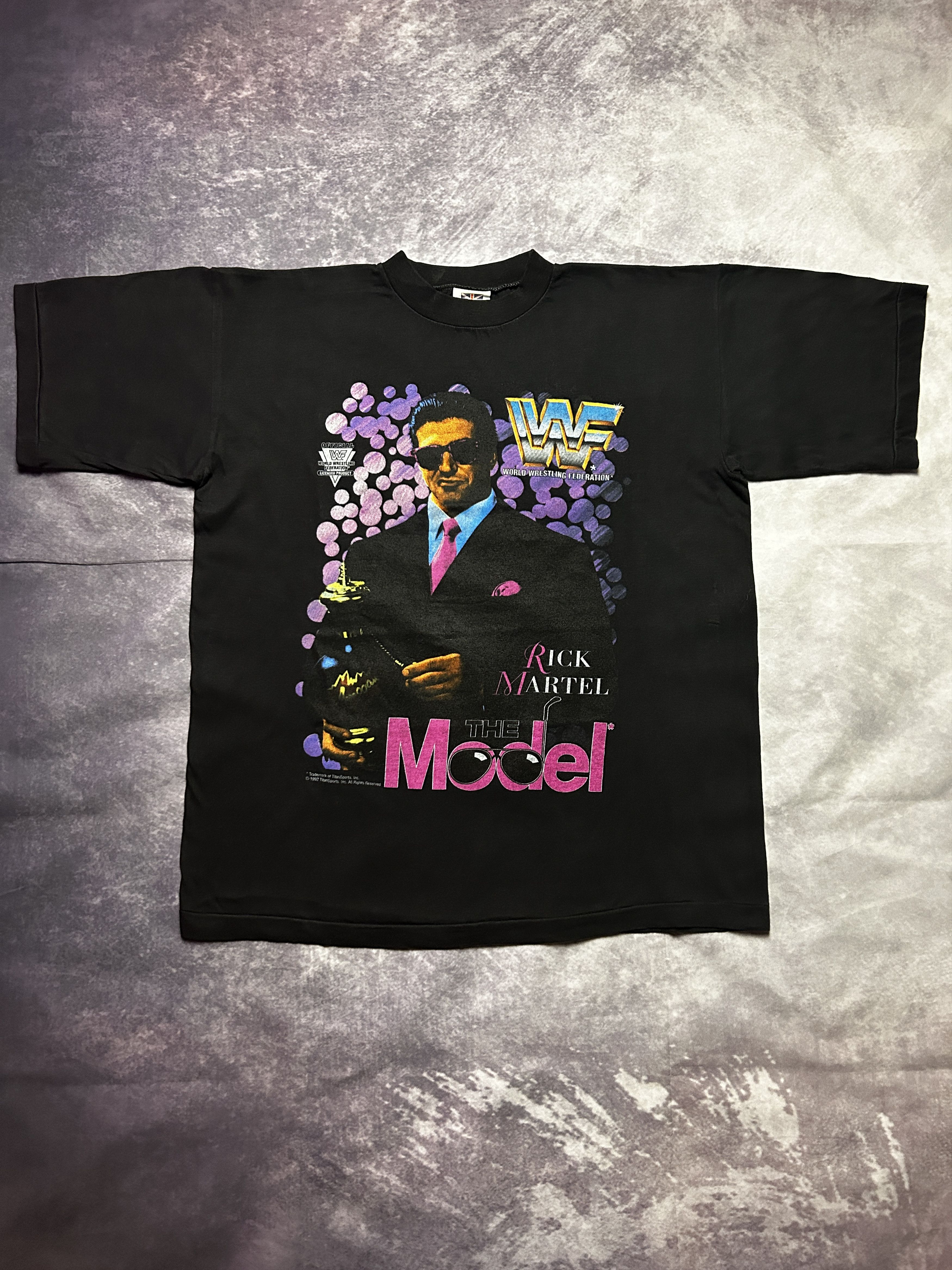 image of Vintage Wwf Rick Martel The Model 1992 T-Shirt in Black, Men's (Size Large)
