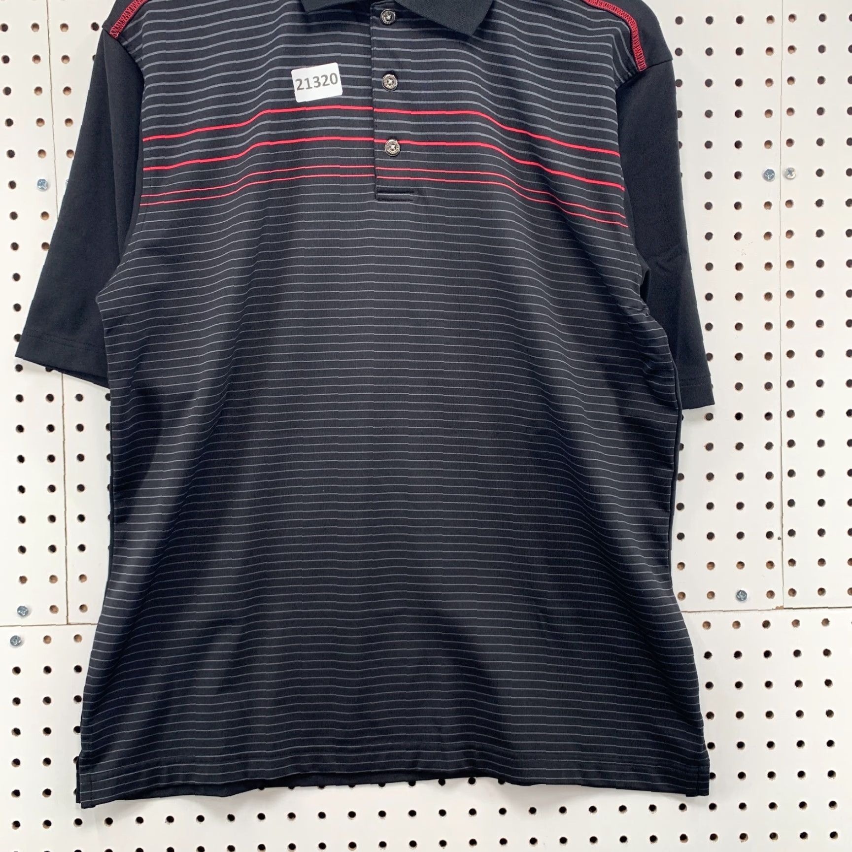 Vintage Pebble Beach Lone Cypress Performance Polo Shirt – Striped Black Red, Mens Medium, Polo, Short Sleeve, Knit Blended Fabric, 90s-Event Style? Size US M / EU 48-50 / 2 - 6 Thumbnail