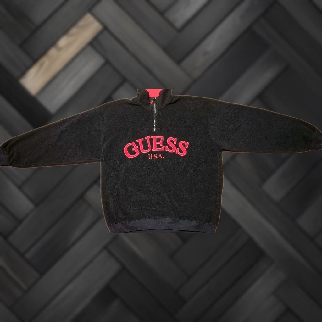 Guess VINTAGE GUESS Sweater Men's XL 1/4 Zip Fleece Jacket Black Pullover Embroidered Size US XL / EU 56 / 4 - 1 Thumbnail
