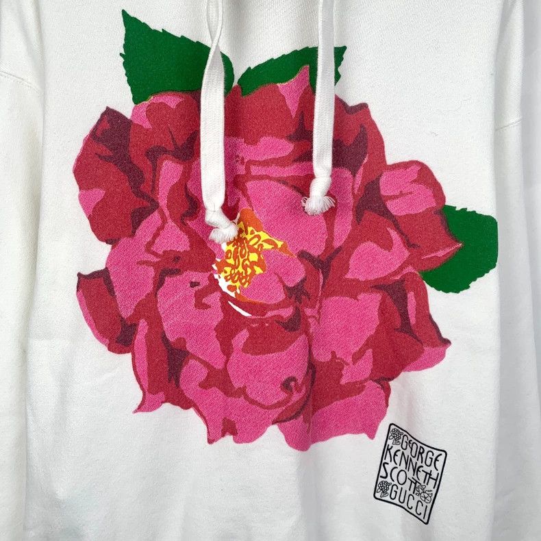 Gucci Gucci White floral printed round-neck cotton hooded drawstr Size US XXS / EU 40 - 4 Thumbnail