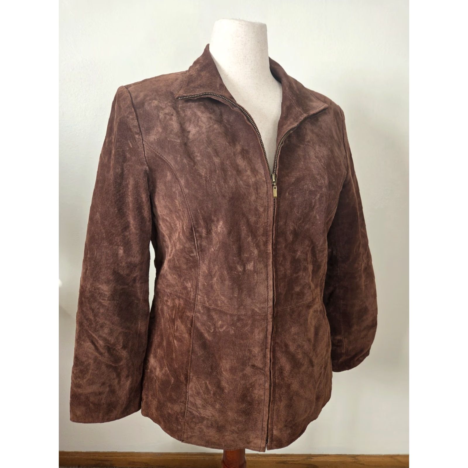 Vintage VINTAGE Y2K Brown Suede Leather Jacket Womens L Full Zip Collared Leather Jacket Brown 90s Biker Classic Pockets Womens Size L / US 10 / IT 46 - 2 Thumbnail