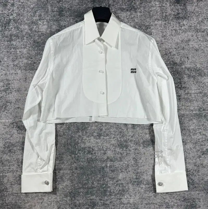 Miu Miu Miu Miu White Cotton Crop Shirt for Women . Size M / US 6-8 / IT 42-44 - 1 Thumbnail