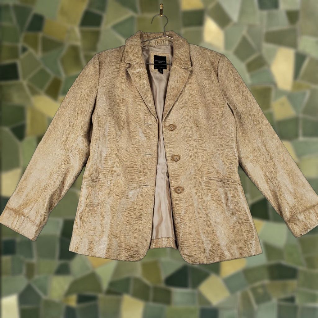 Colebrook Blazer Jacket Women's M Beige Reptile Print Leather Suede Snake Theme Button