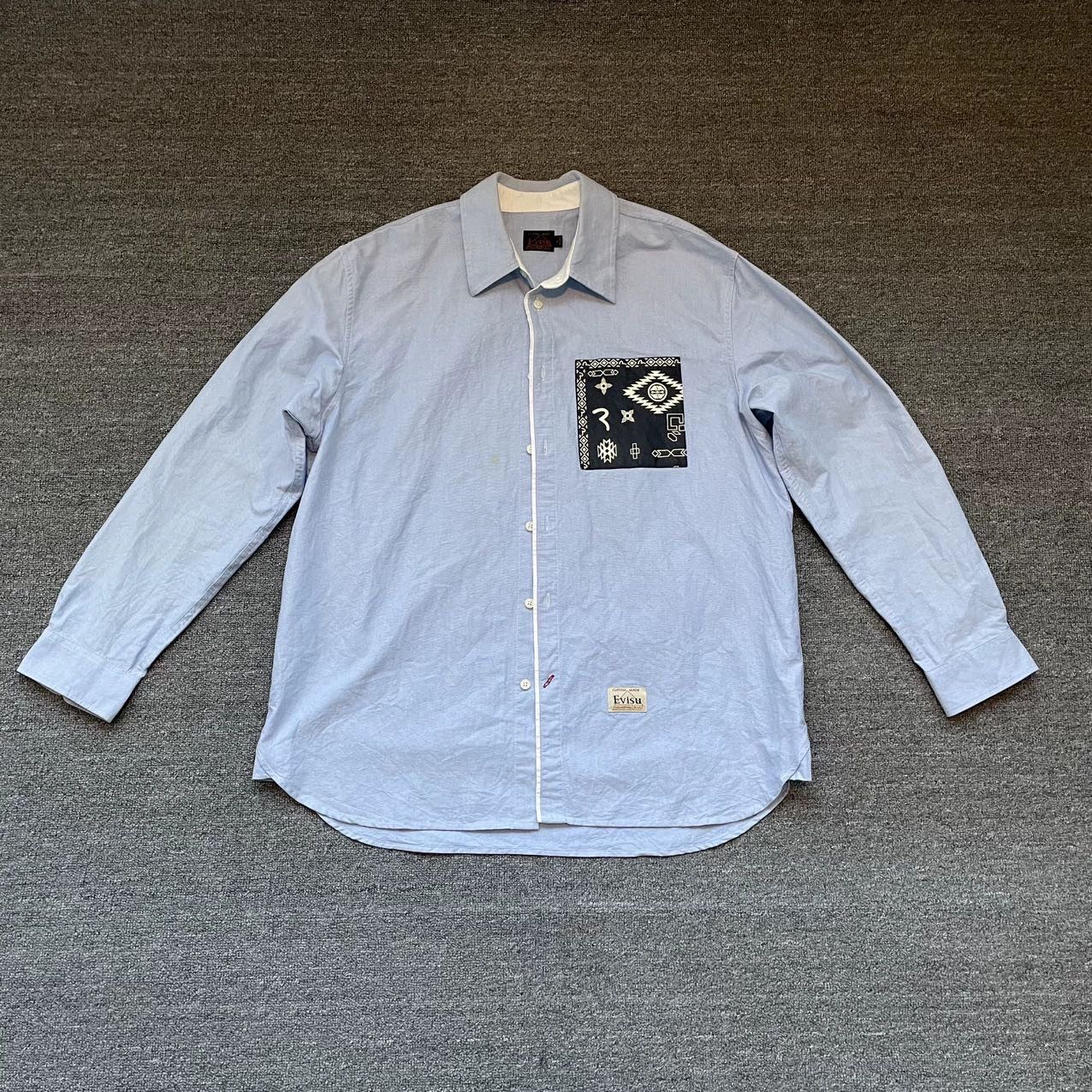 EVISU SS23 Blue Seagull Patch Oxford Long-Sleeve Shirt L