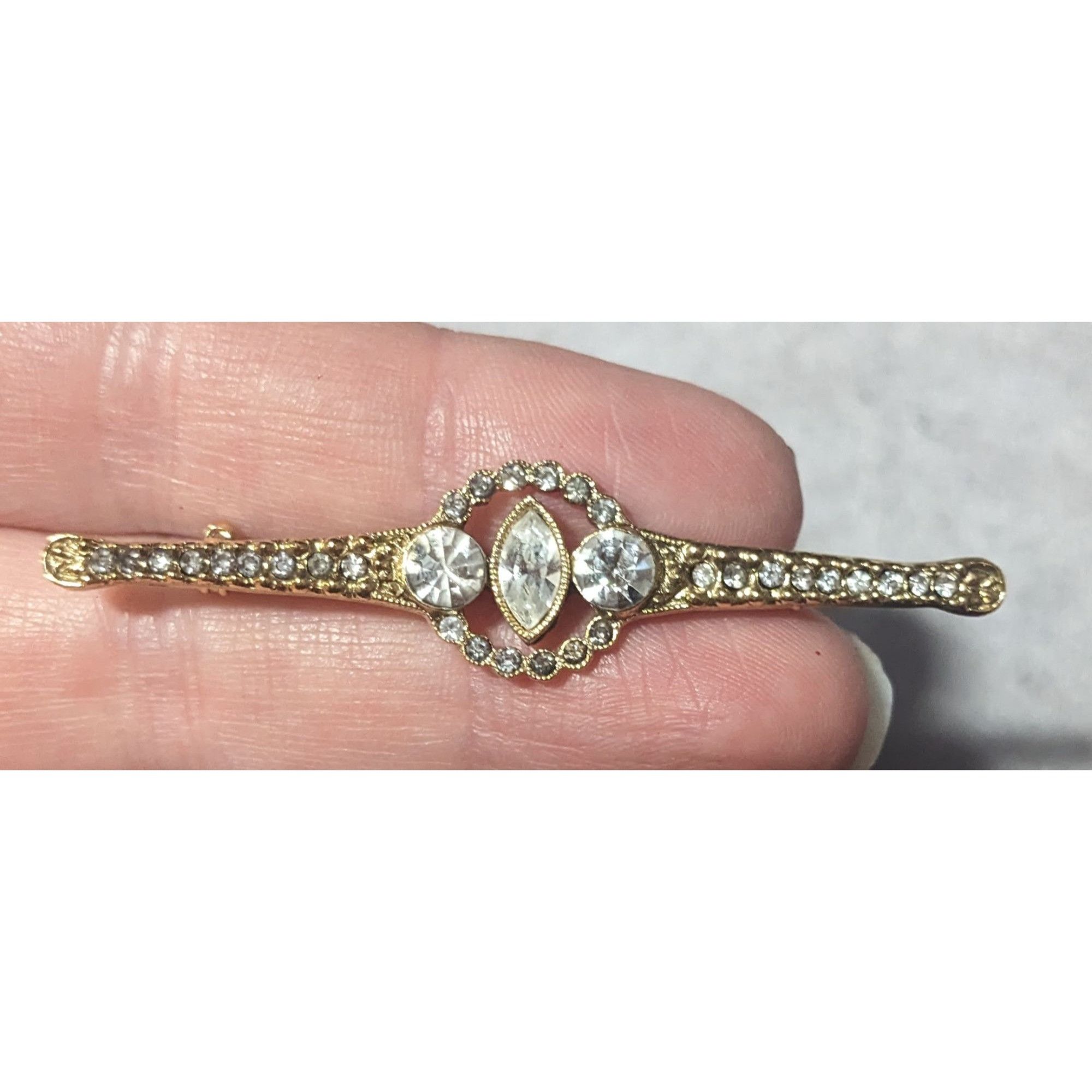 Other Vintage Art Deco Gold Tone Rhinestone Brooch Size ONE SIZE - 5 Thumbnail