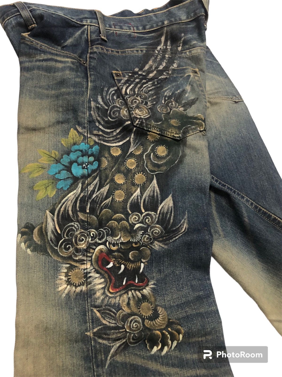 Dragonfly × Japanese Brand RARE!! JAPANESE NAMINORITATSUJIN PRINTED DRAGON JEANS Size US 34 / EU 50 - 6 Thumbnail