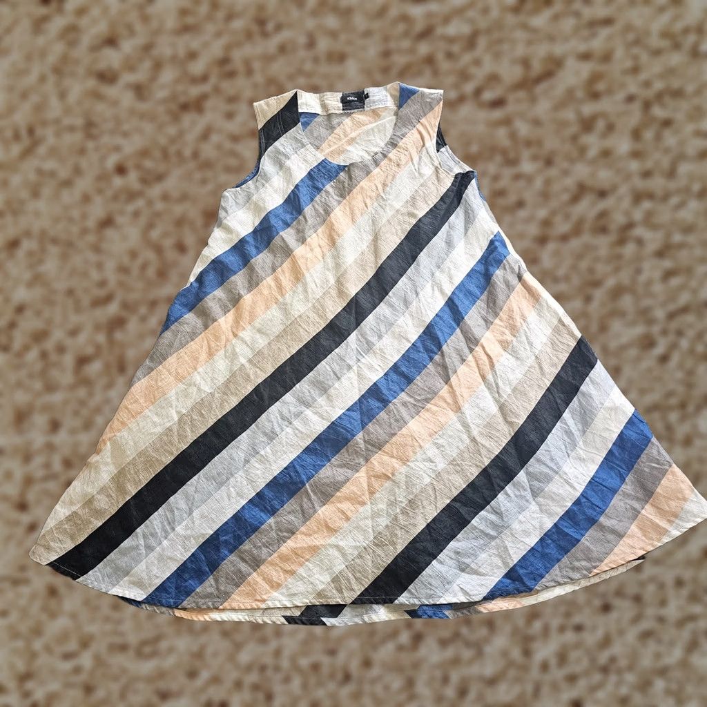 Halston Ralston Dress Womens Medium Beige Stripe Linen A-Line Pockets Beach Casual Shelf Dress Size M / US 6-8 / IT 42-44 - 1 Thumbnail