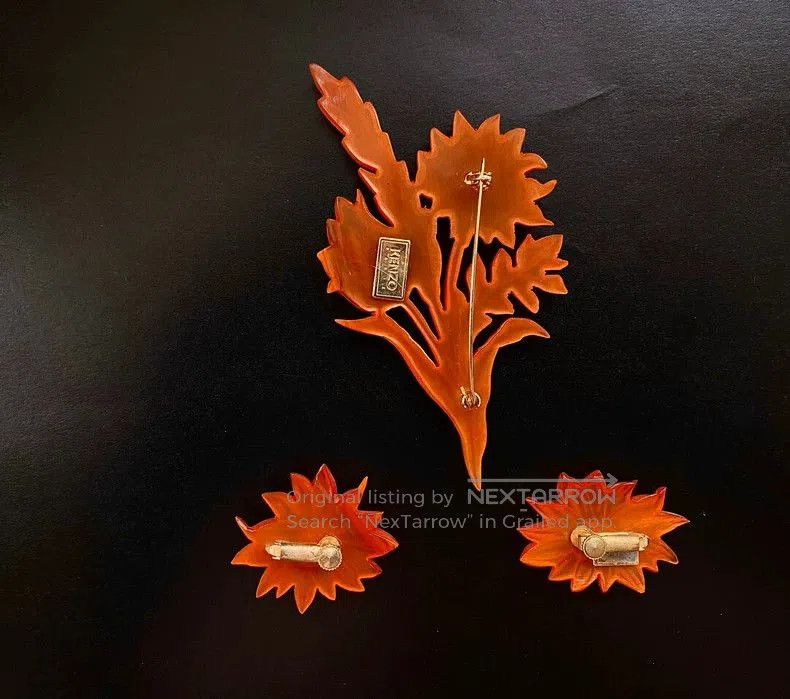 Vintage 1980s Kenzo Gerbera Brooch & Earclip Set. Size ONE SIZE - 2 Thumbnail