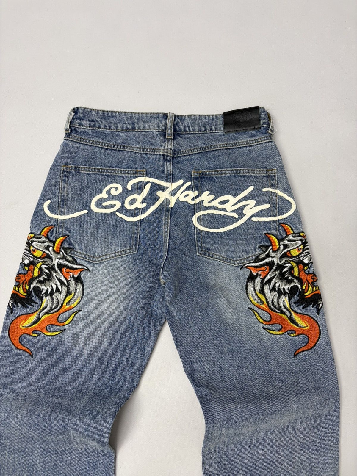 Ed Hardy Vintage Ed Hardy Embroidered Flame Denim Jeans Y2K Biker Size US 31 - 2 Thumbnail