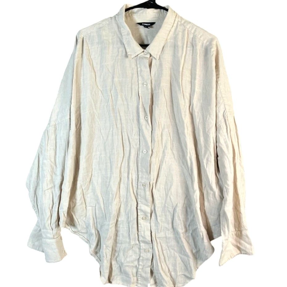 Express Express Womens Shirt Tan Collared Button Down Long Sleeve XL Size XL / US 12-14 / IT 48-50 - 2 Thumbnail