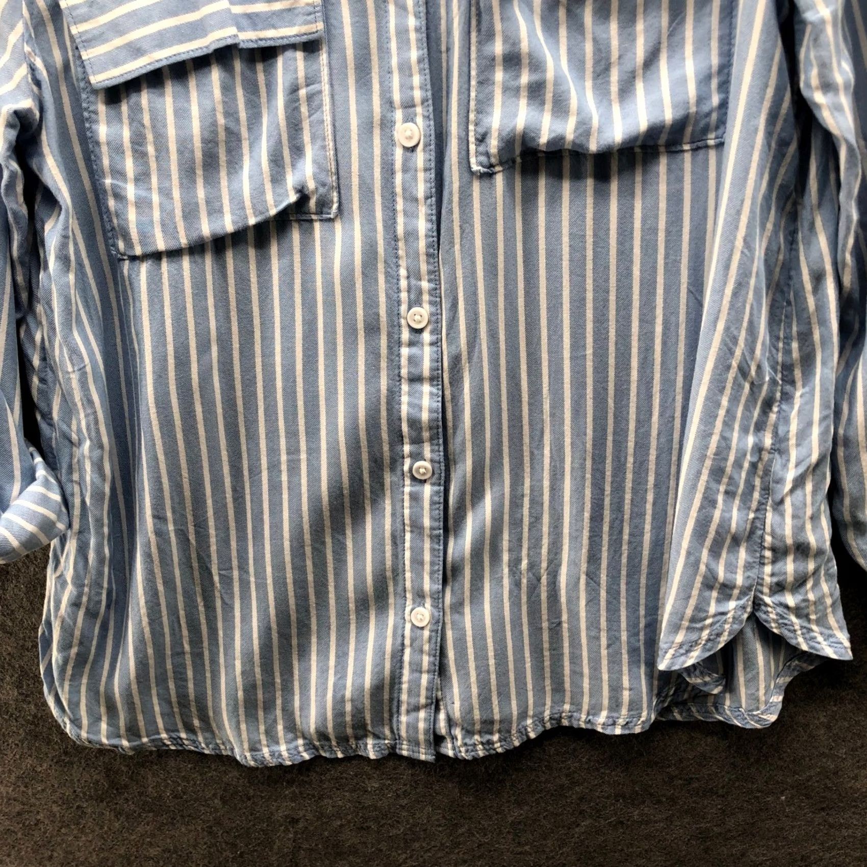 Vintage beachlunchlounge Shirt Womens M Blue White Striped Roll Tab Lyocell Button Down Size M / US 6-8 / IT 42-44 - 4 Thumbnail