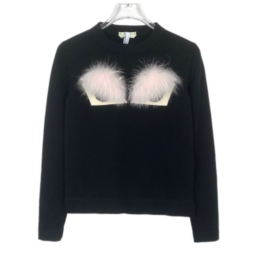 Fendi Fendi Black Wool Monster Eyes Round-Neck Knit Sweater (Size Size XS / US 0-2 / IT 36-38 - 1 Thumbnail