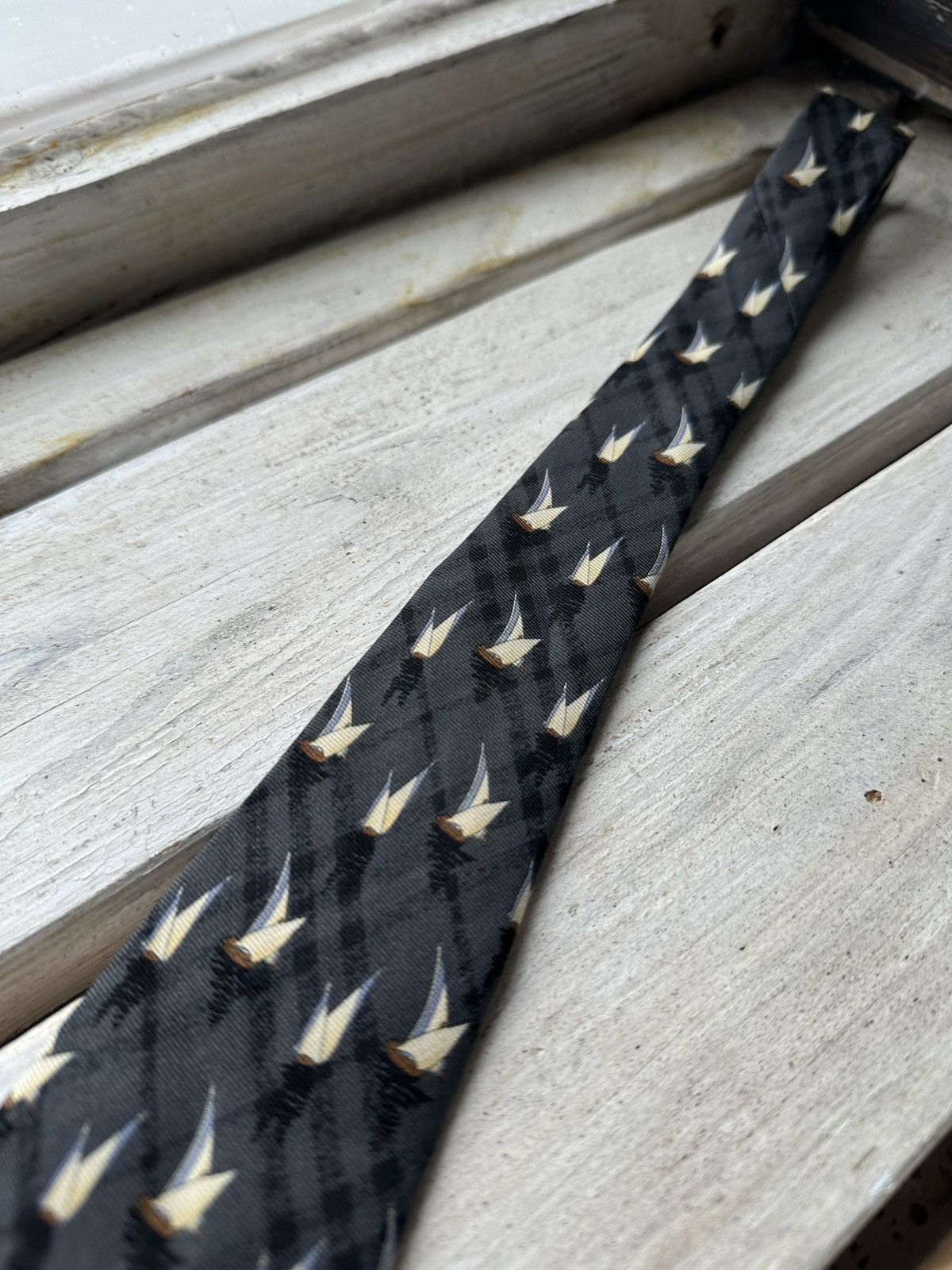 Burberry × Vintage 🚨Vintage 90s Burberrys Embroidered ship LOGO tie monogram Size ONE SIZE - 11 Thumbnail