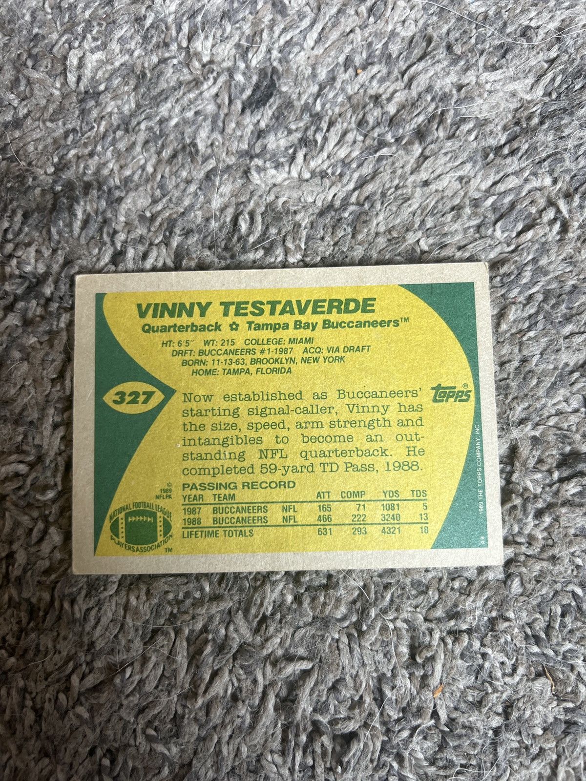 NFL 1989 Topps #327 Vinny Testaverde Card Size ONE SIZE - 2 Thumbnail