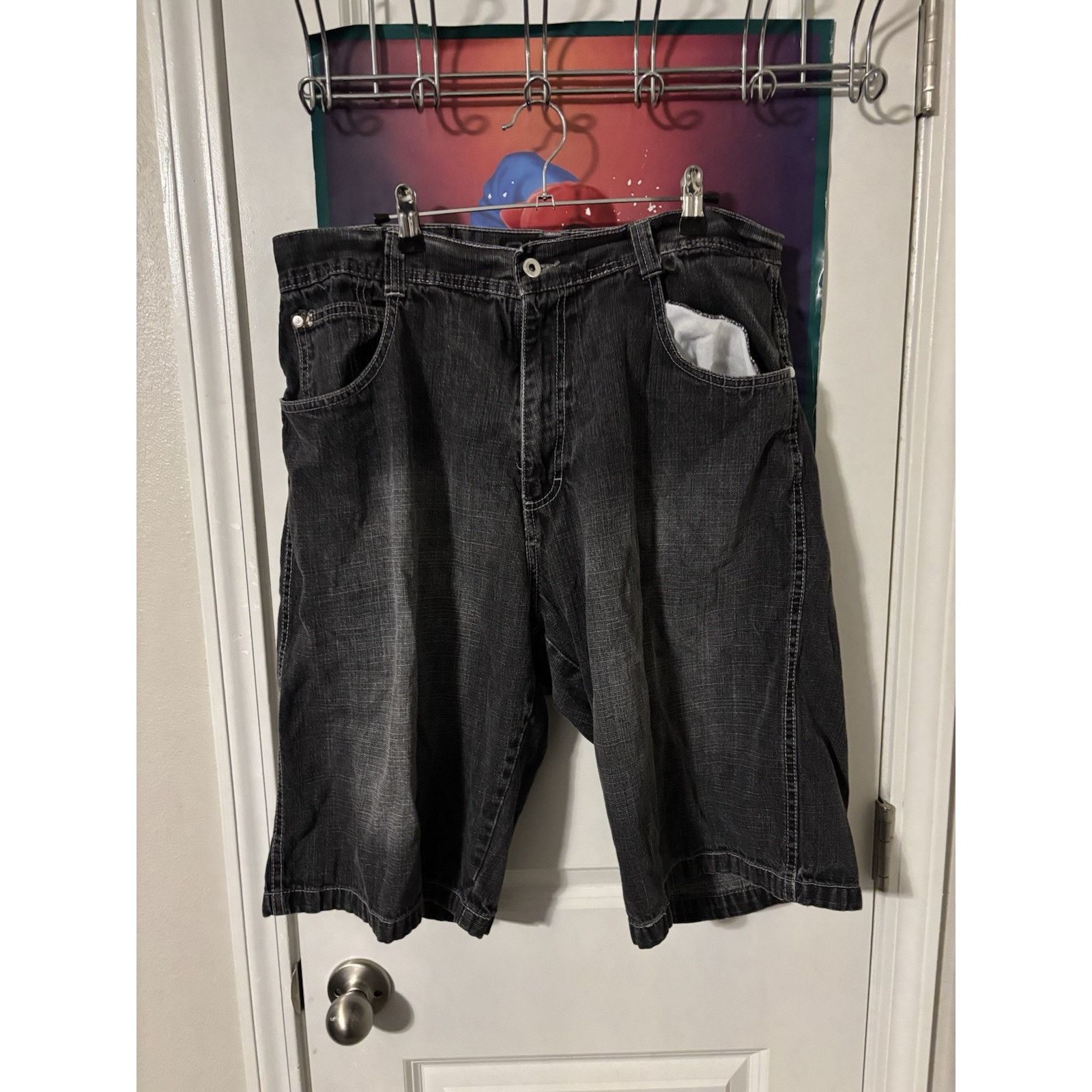 Vintage Southpole Denim Shorts Men 38 Y2K Fade Black Baggy Loose Size US 38 / EU 54 - 2 Thumbnail