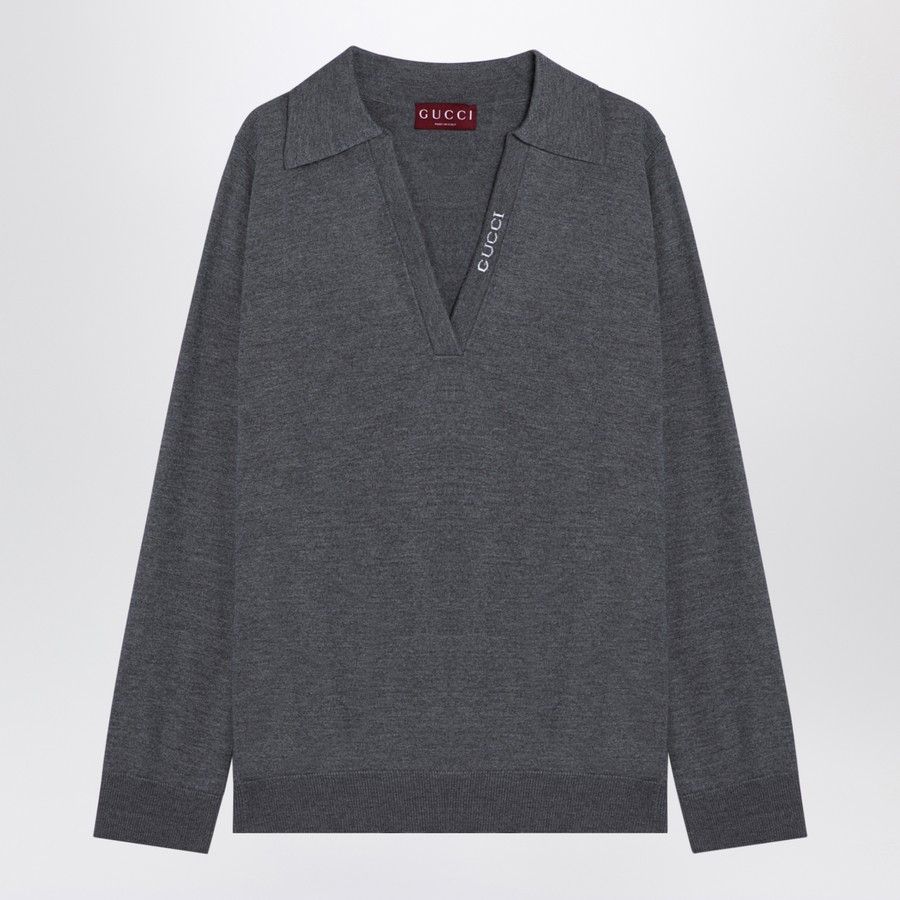 Gucci o1d2blof0824 Wool Polo Shirt With Logo in Dark Grey Size L / US 10 / IT 46 - 1 Thumbnail