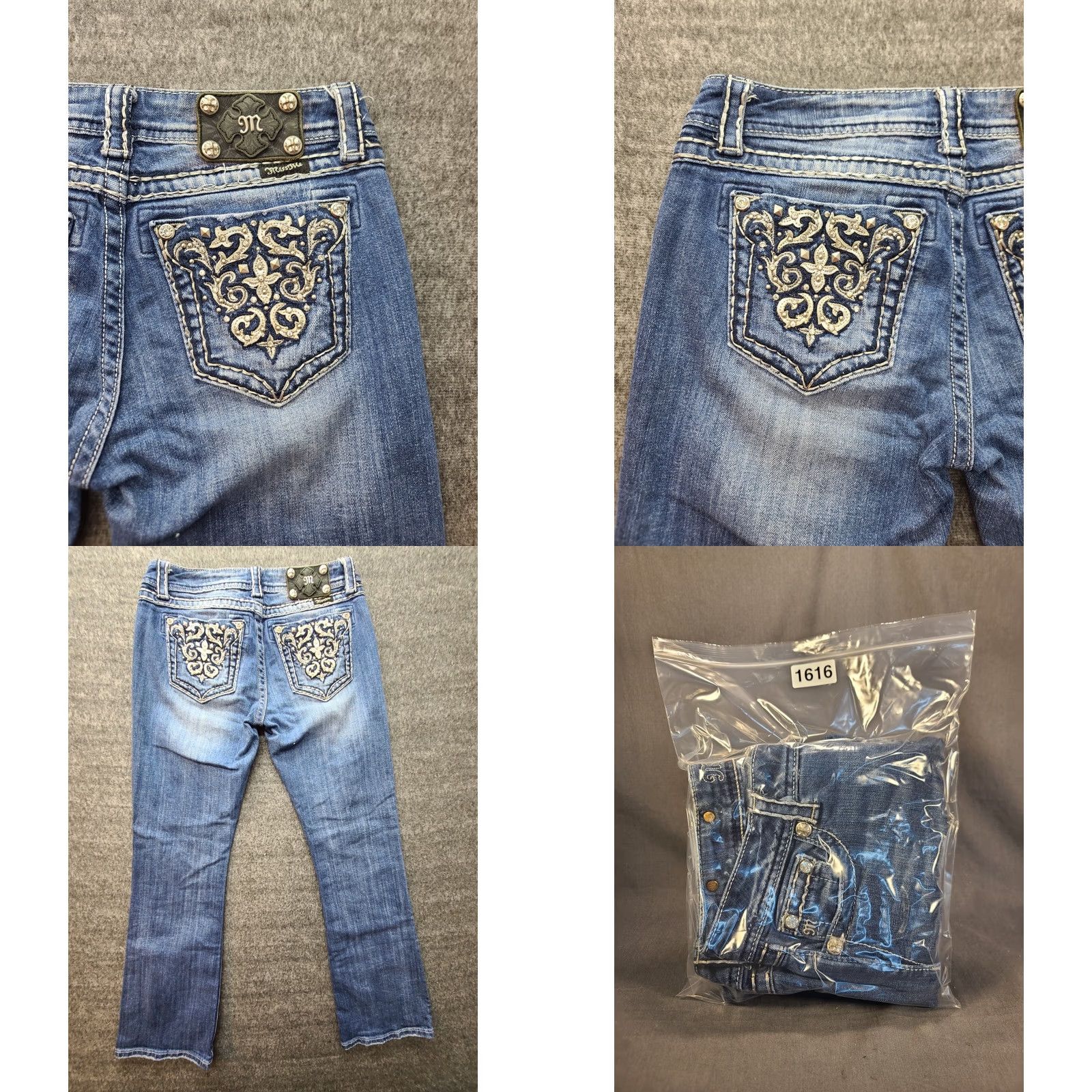 Miss Me Miss Me Jeans Womens 27 Bootcut 5-Pocket Denim Stretch Rhinestone Swarovski Gold Applique Pockets JE5395ER Shine Size 27" / US 4 / IT 40 - 9 Thumbnail