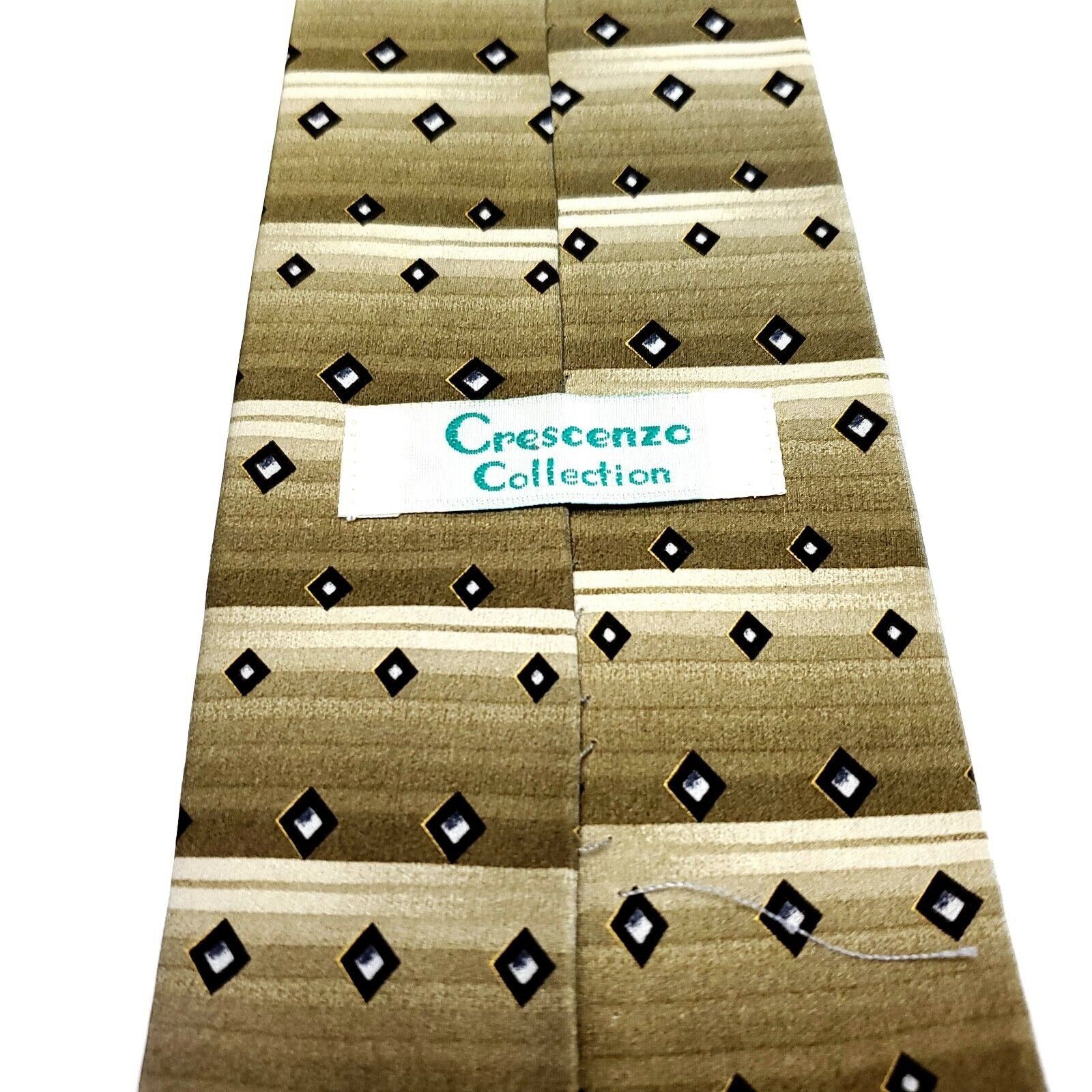 Vintage Crescenzo Collection Silk Tie Beige Woven Check Short Wide Size ONE SIZE - 4 Thumbnail