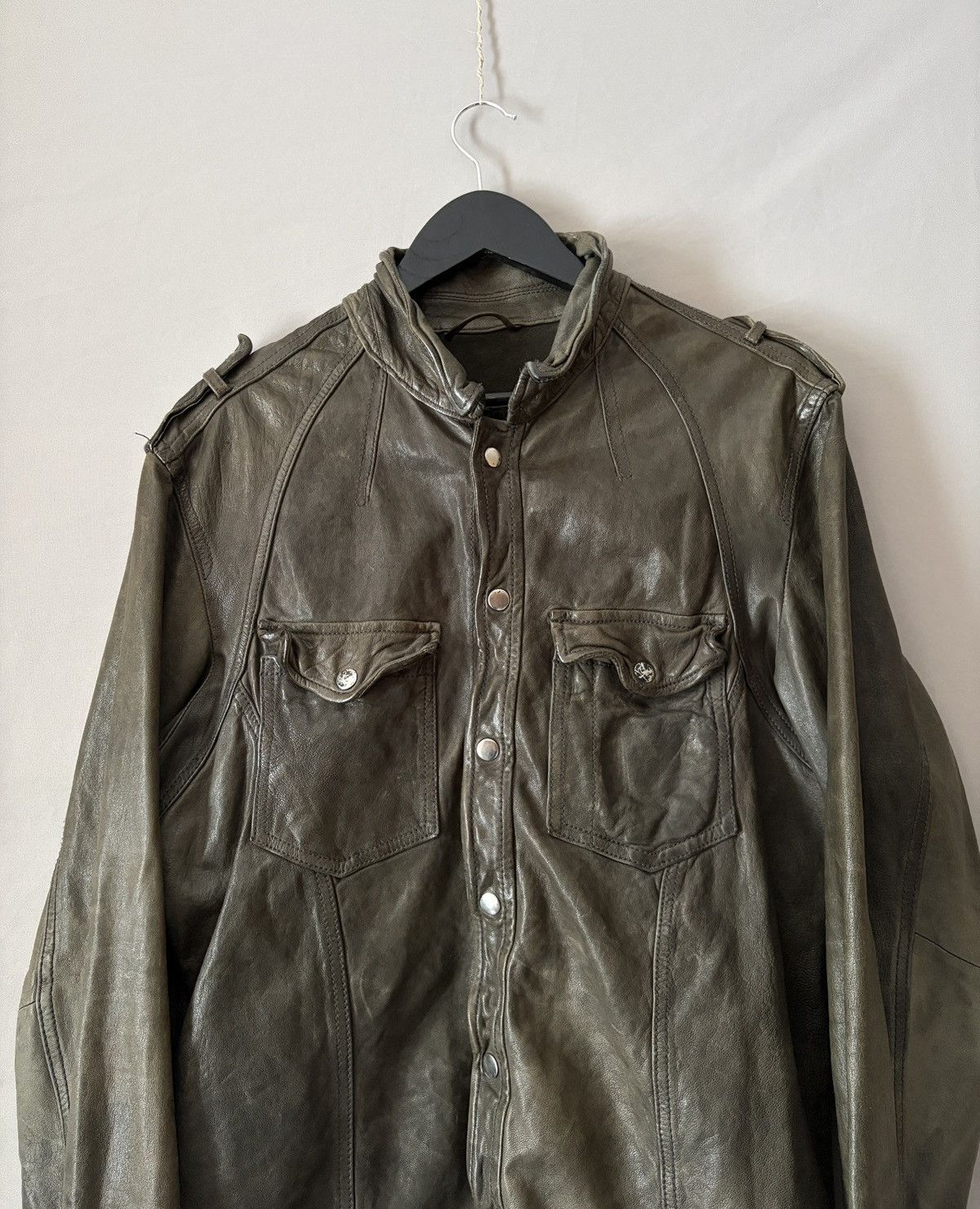 Allsaints Allsaints Wrinkled Lamb Leather Jacket Elephant Gray/Brown Size US L / EU 52-54 / 3 - 6 Thumbnail