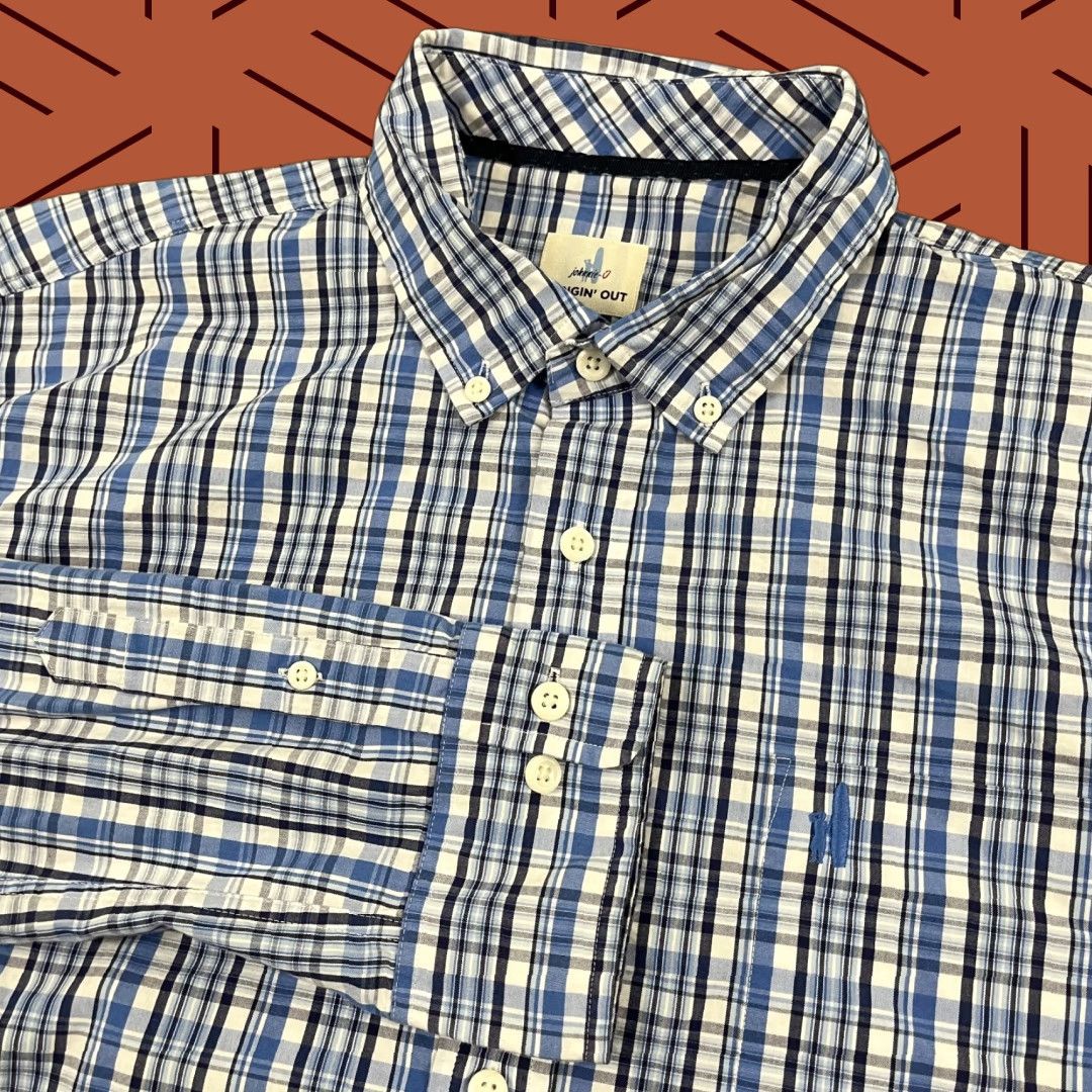 johnnie-O Johnnie-O Hangin Out Shirt Men XL Blue Plaid Button-Down Long Sleeve Casual Work Shirt Size US XL / EU 56 / 4 - 1 Thumbnail