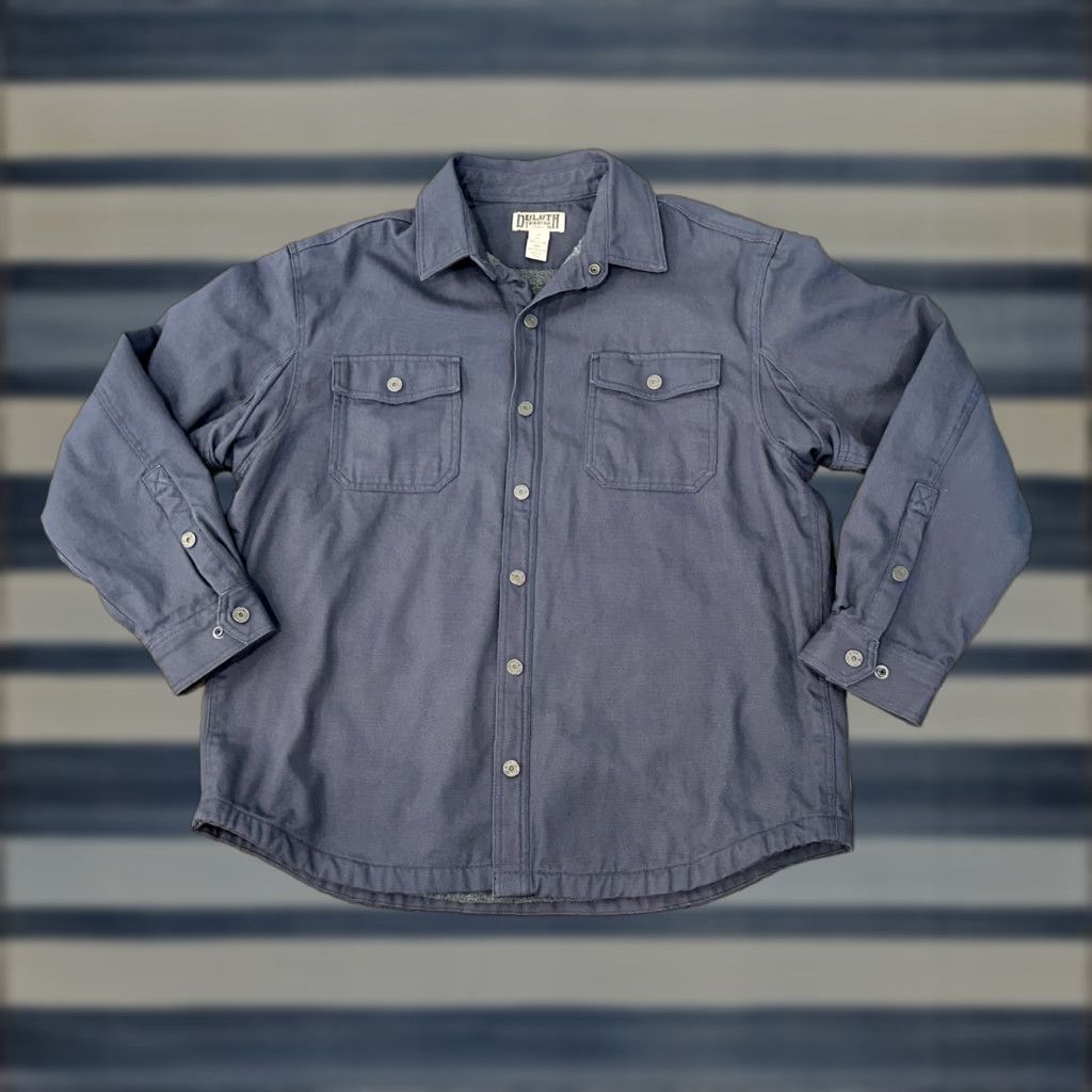 CO Duluth Trading Co Fleece Lined Men Large Heavy Blue Canvas Work Shirt Jacket Size US L / EU 52-54 / 3 - 1 Thumbnail