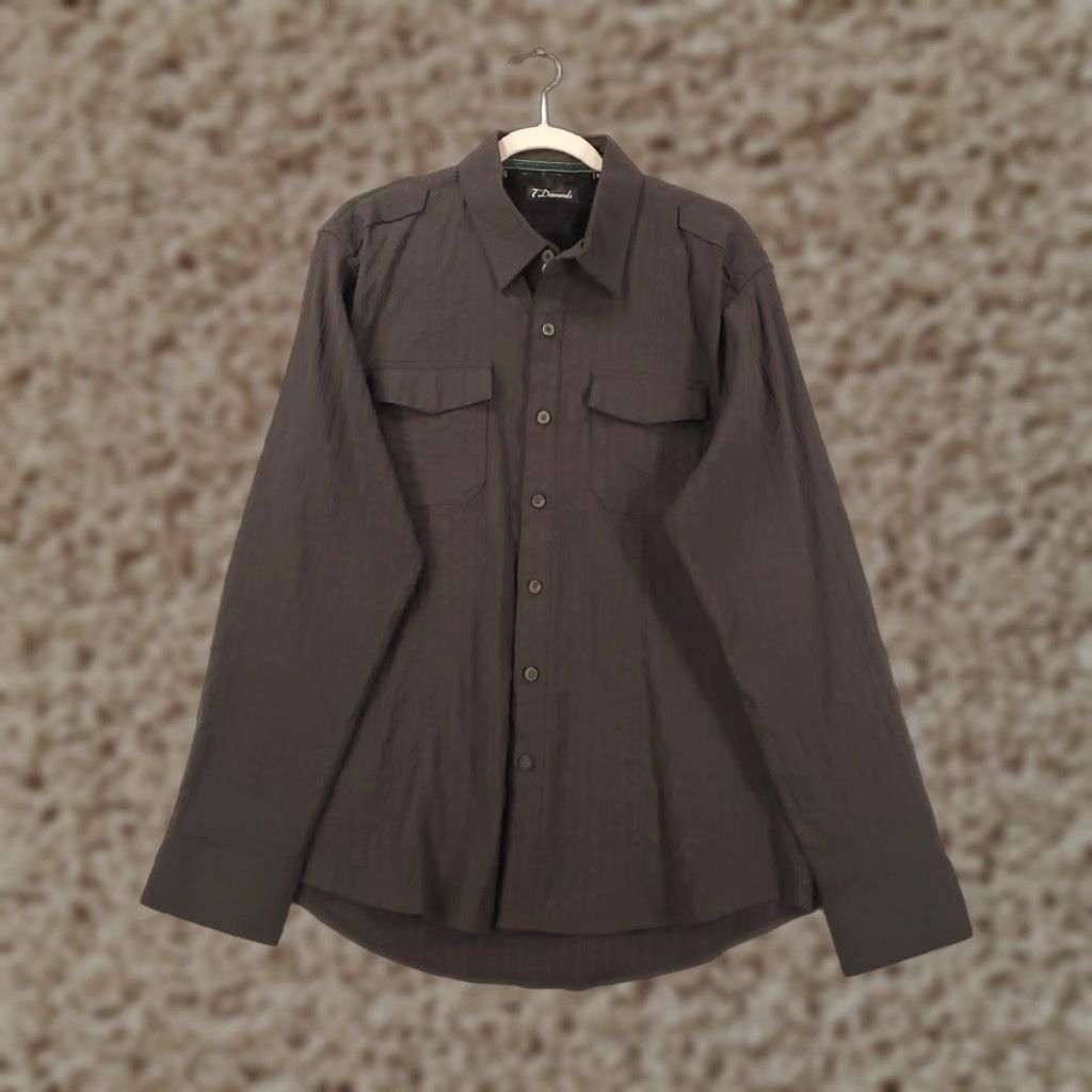 Vintage 7 Diamonds Dress Shirt Men XL Black Striped Textured Stretch Button-Up Office Business Casual Formal Party/Cocktail Travel Wedding Workwear Mens Size 46R - 1 Thumbnail