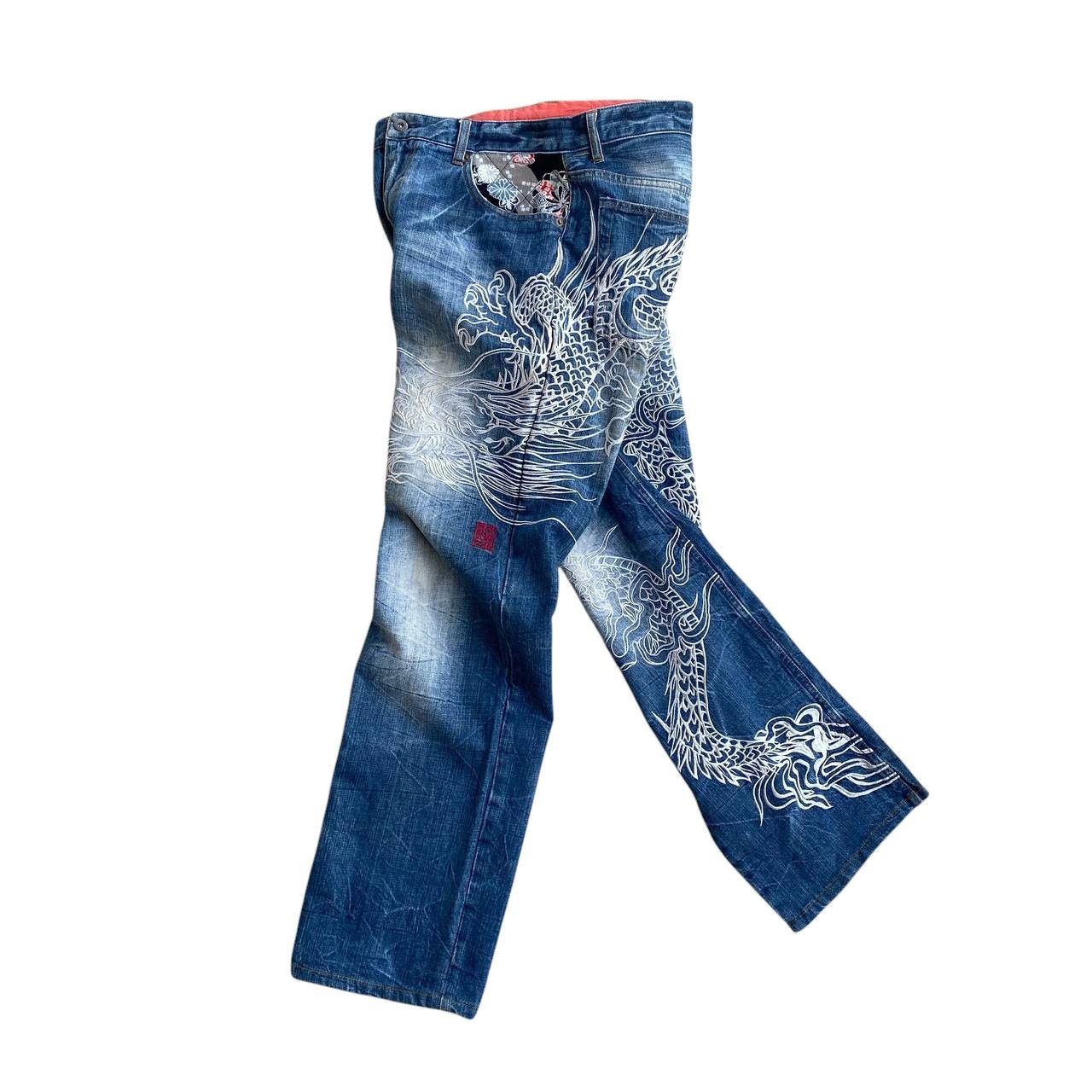 Japan Blue × KOJIMA GENES VINTAGE KARAKURI TAMASHI ECCENTRIC ICONIC DRAGON EMBROIDERED Size US 31 - 6 Thumbnail