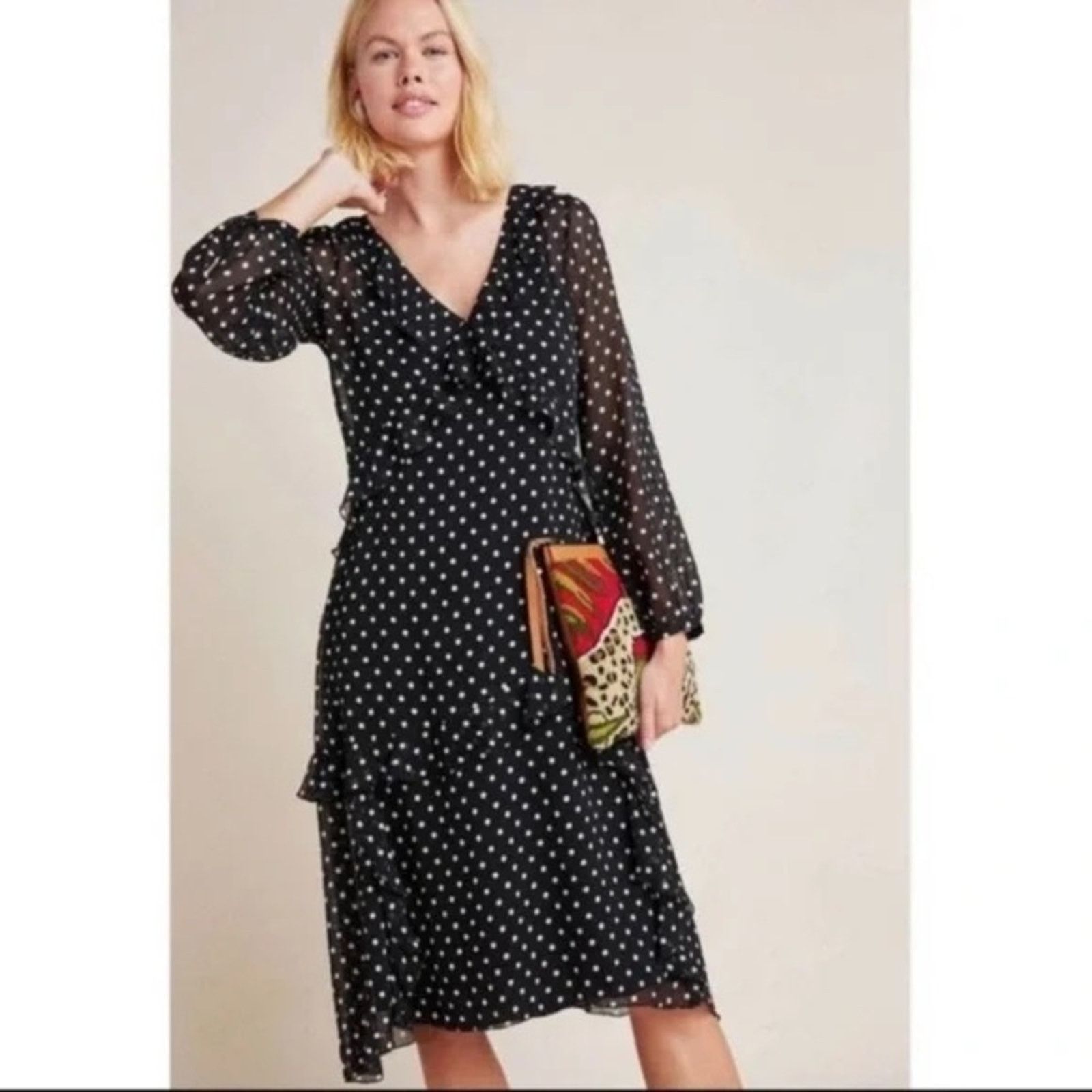 Anthropologie Maeve Anthropologie Sheer PolkaDot Midi Dress Womens Small Size S / US 4 / IT 40 - 3 Thumbnail