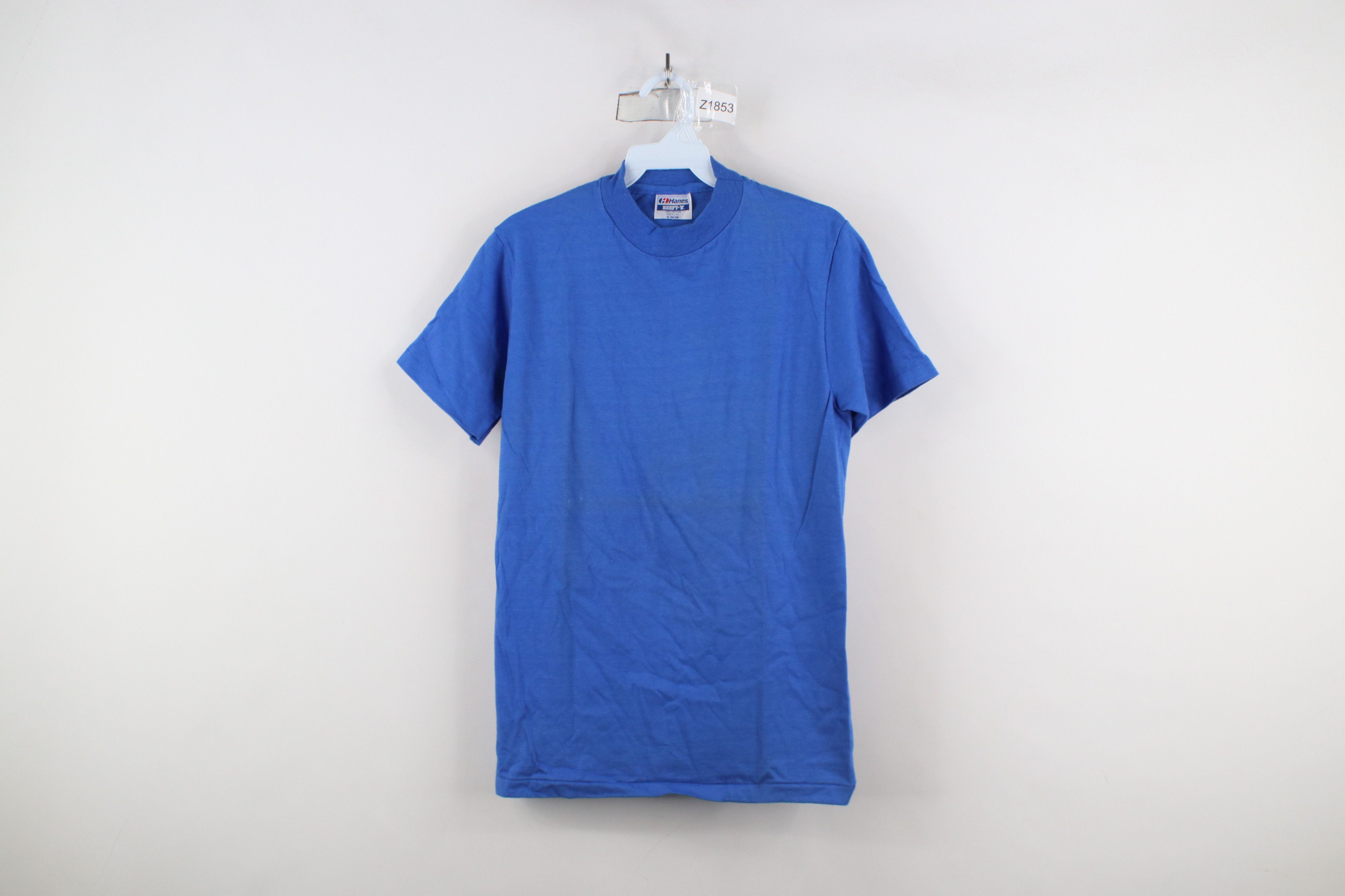 Hanes × Vintage Vintage 80s 90s Hanes Beefy Blank Cotton T-Shirt Blue USA Size US S / EU 44-46 / 1 - 1 Thumbnail