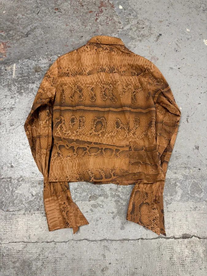 Designer × Roberto Cavalli × Vintage 2000s Cavalli Bronze Snake Print Shirt Size S / US 4 / IT 40 - 4 Thumbnail