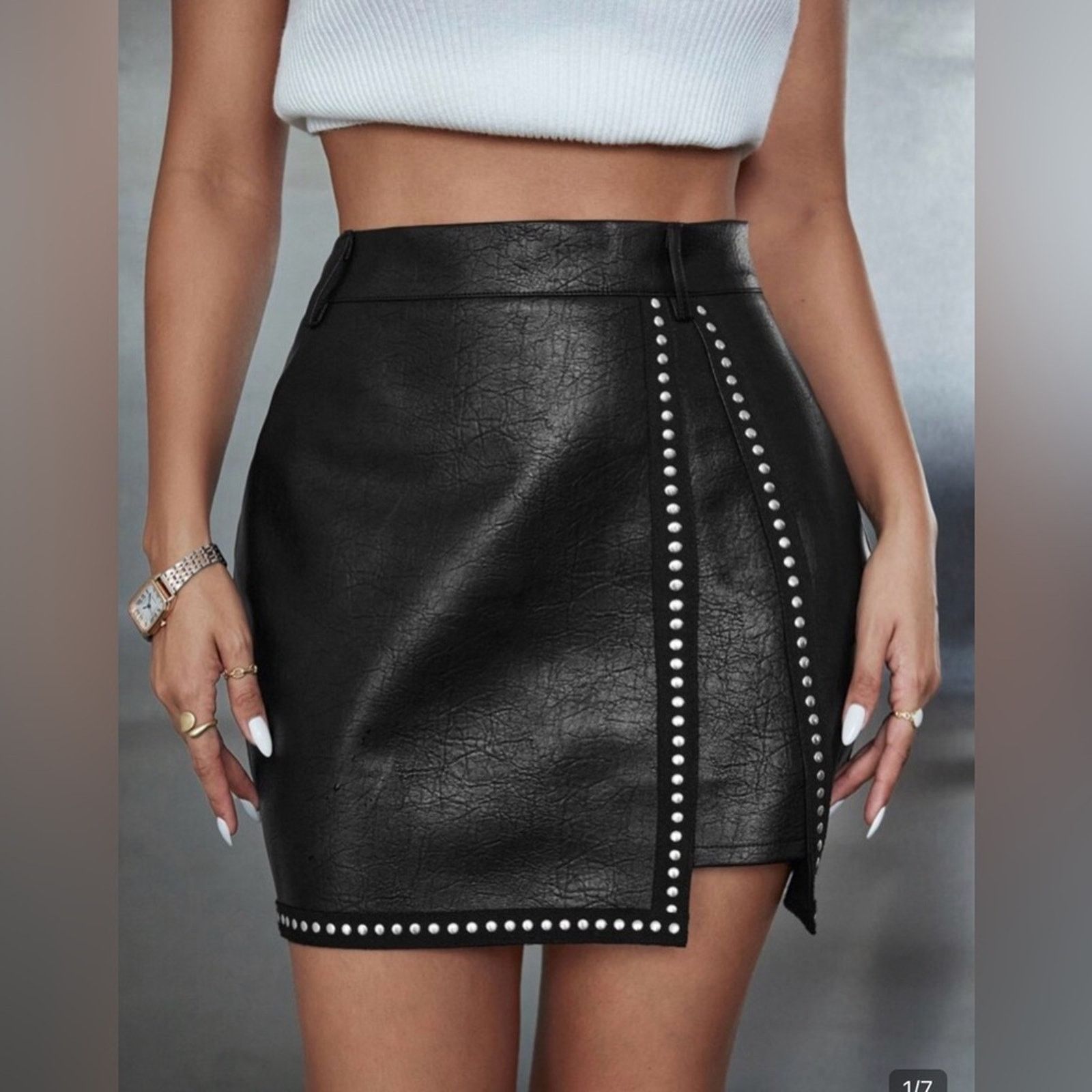 Other New Faux Leather Black Studded Skirt size XS Size 26" / US 2 / IT 38 - 1 Thumbnail