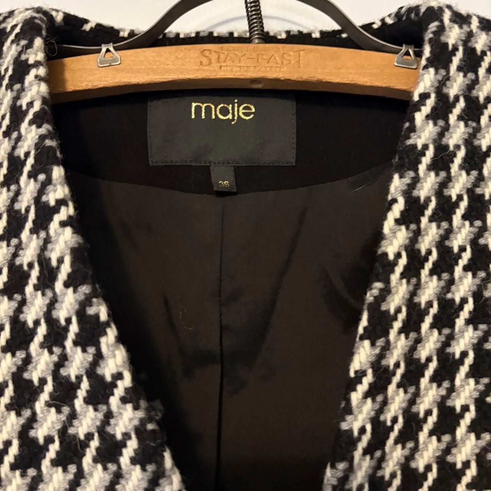 Maje Maje Paris Houndstooth Wool Blend Jacquard Blazer Women’s 36 Size S / US 4 / IT 40 - 2 Thumbnail