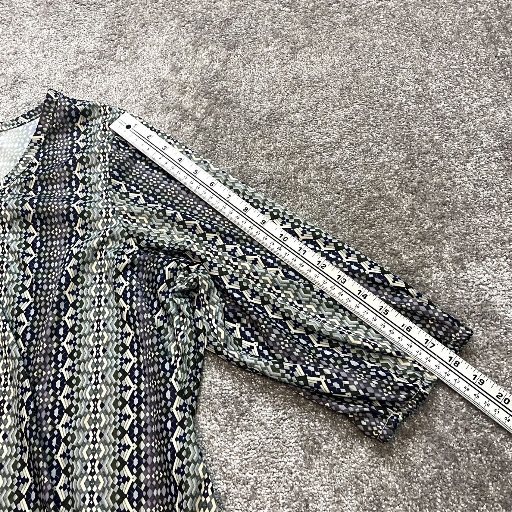 Vintage Only Necessities Blouse Shirt womens 1X Blue Gray Geometric Stretch Long Sleeve Size XL / US 12-14 / IT 48-50 - 5 Thumbnail
