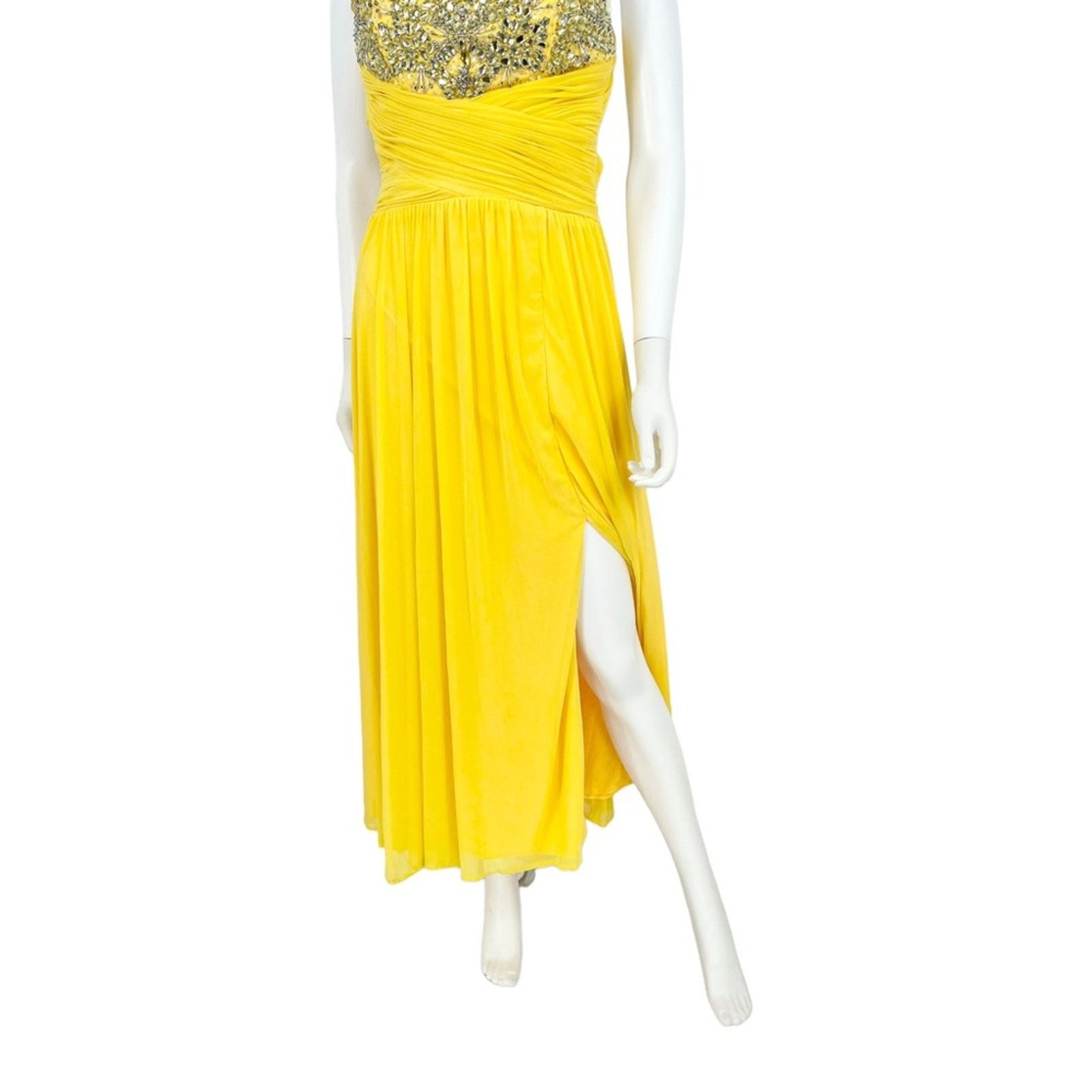 Other Terani Couture Yellow Leg Slit Sleeveless Prom Dress Size 4 Size S / US 4 / IT 40 - 4 Thumbnail