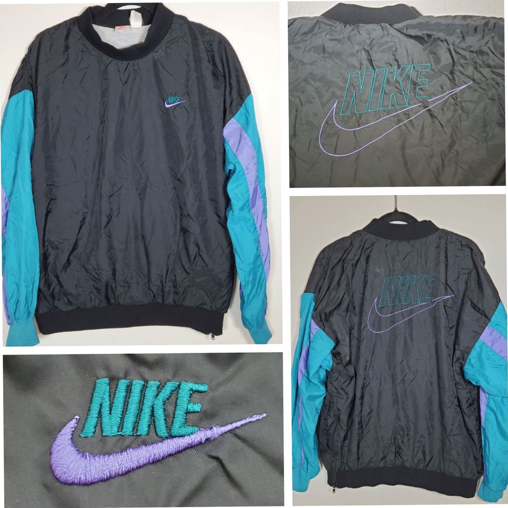 Nike VINTAGE Nike Windbreaker L Black VTG 1990s Pullover Teal Purple Embroidered Lined Adult Size US L / EU 52-54 / 3 - 2 Thumbnail