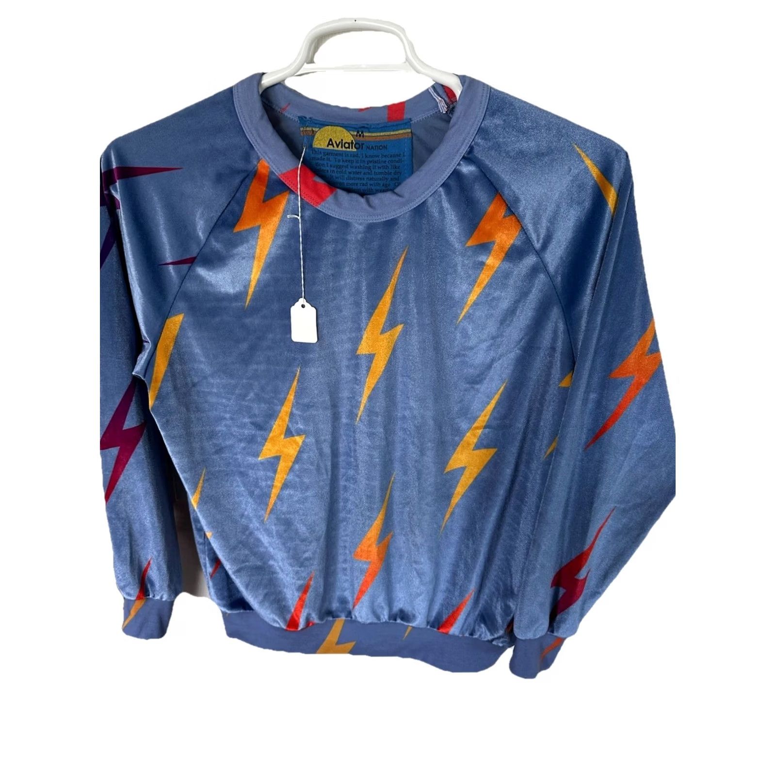 Aviator Nation Aviator Nation Sweatshirt Velvet Lightning Bolt Blue M Raglan Long Sleeve Crew Neck NWT Unisex Adults Designer Pullover Shirt Women’s Men’s Size M / US 6-8 / IT 42-44 - 2 Thumbnail
