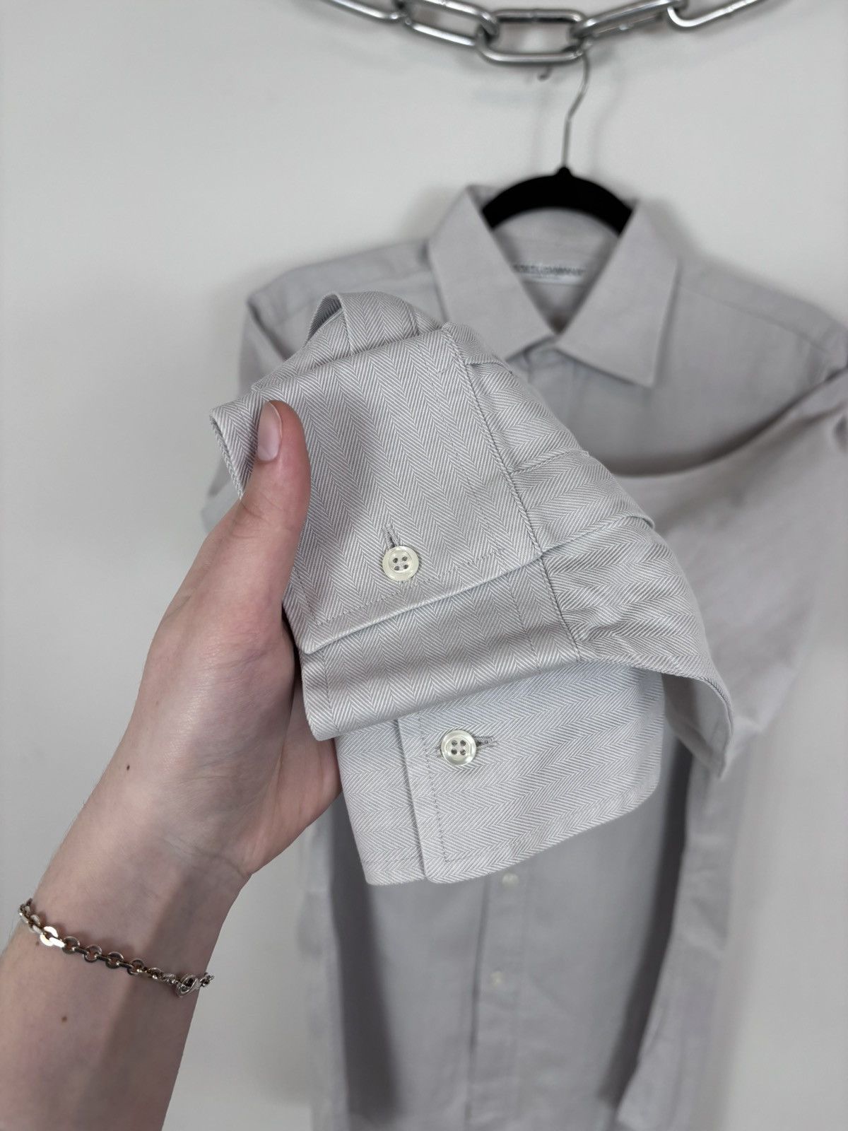 Dolce & Gabbana Dolce & Gabbana Men’s Herringbone Grey Button Up Shirt Size US L / EU 52-54 / 3 - 8 Thumbnail